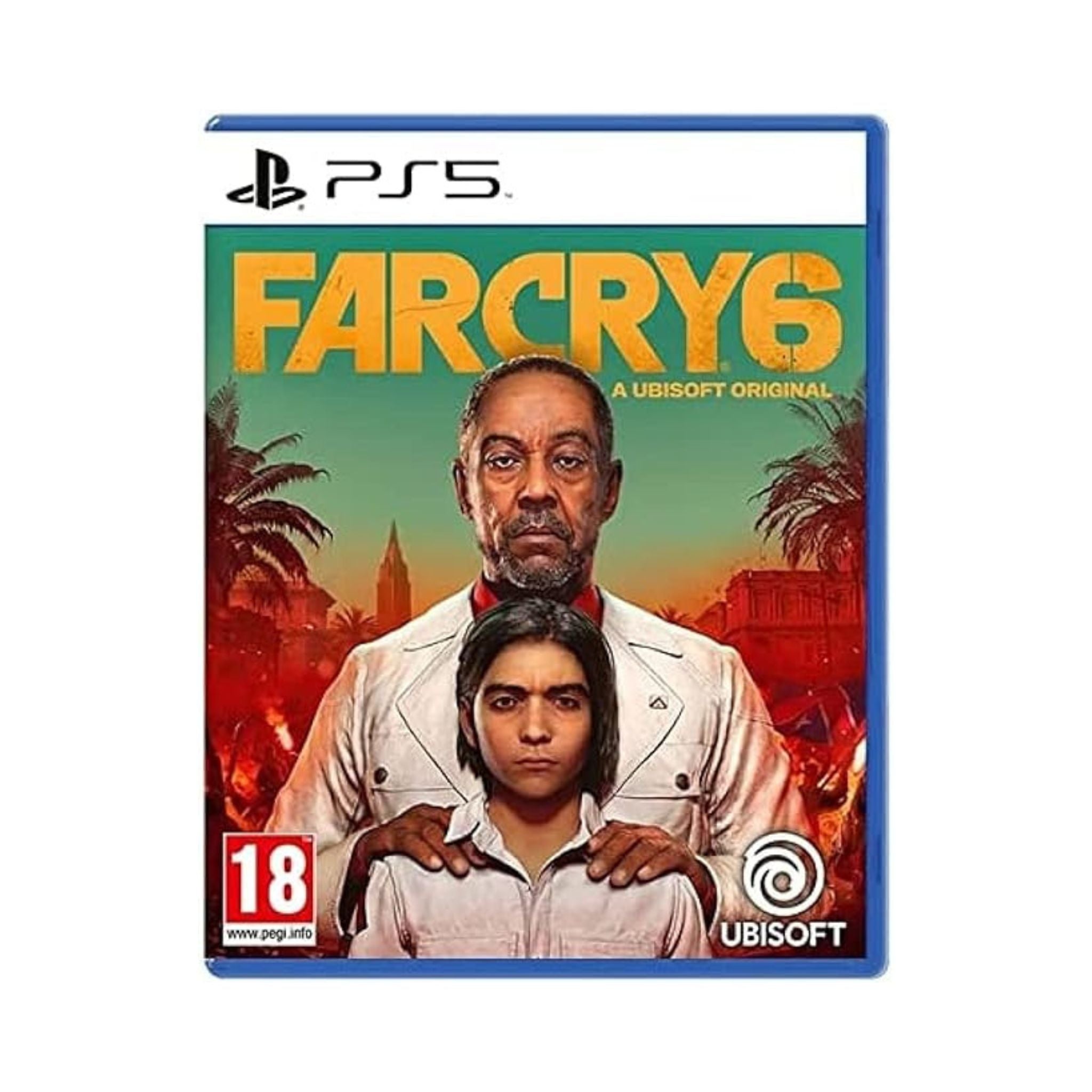 PS5 game case for 'Far Cry 6' with a man and woman on the cover