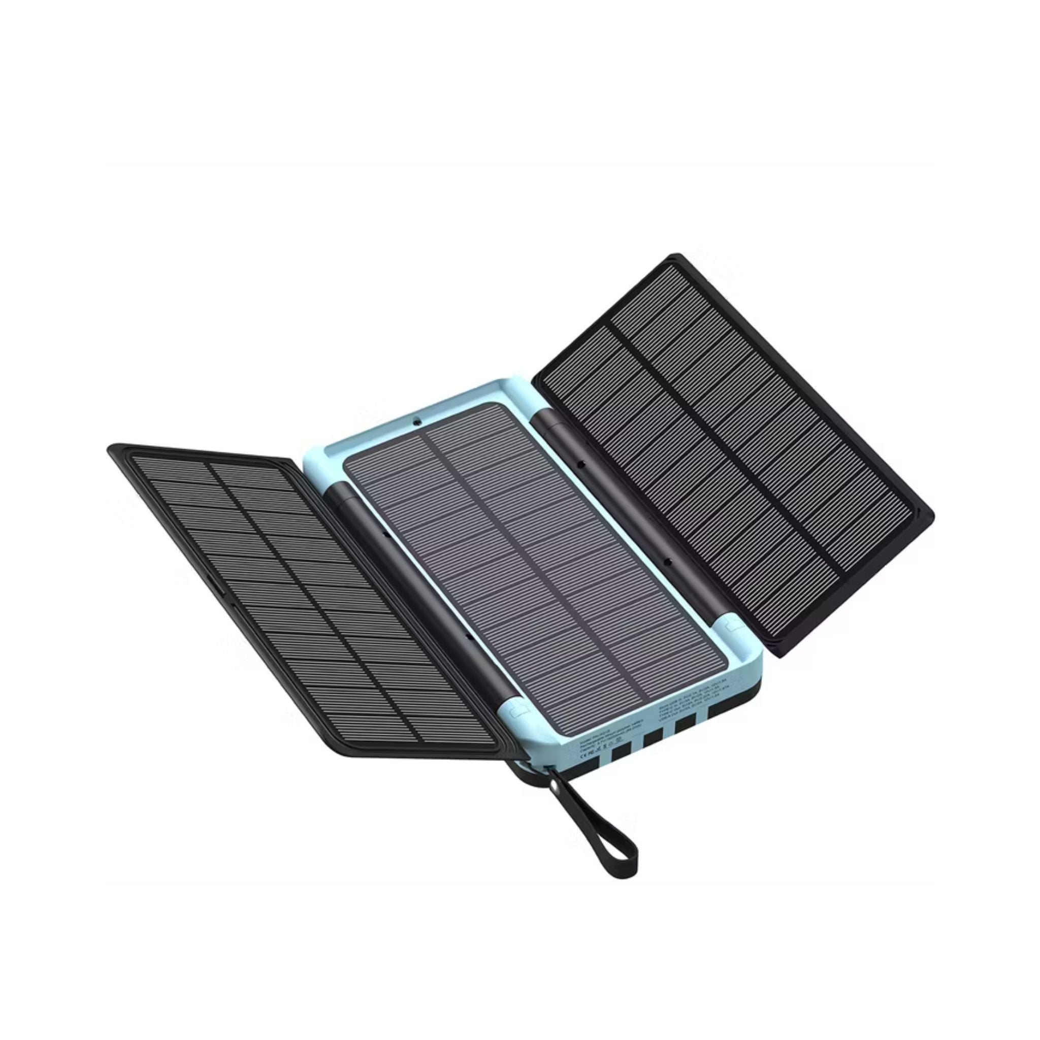 Foldable solar panel with a power bank on a white background