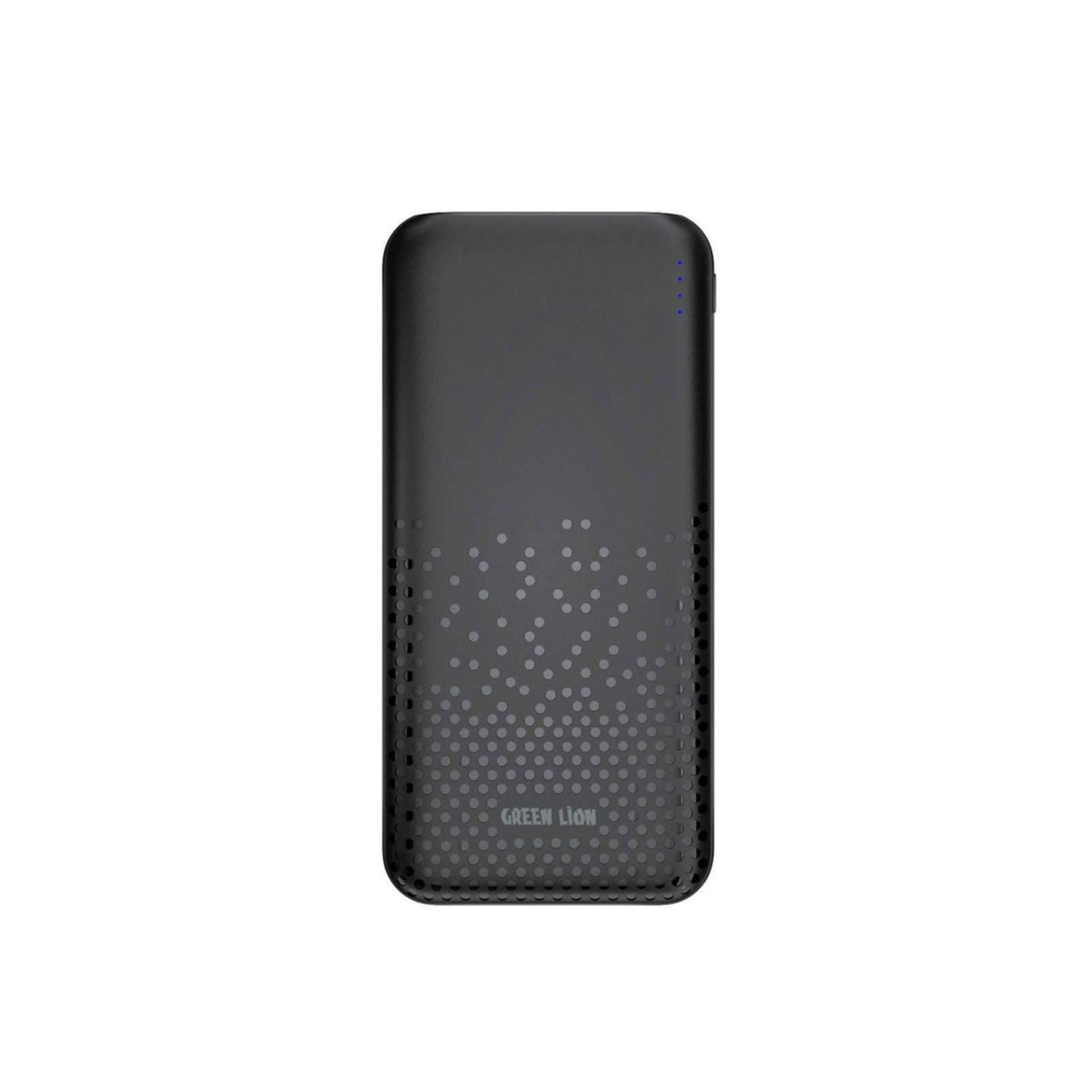 Black power bank with dot pattern on a white background