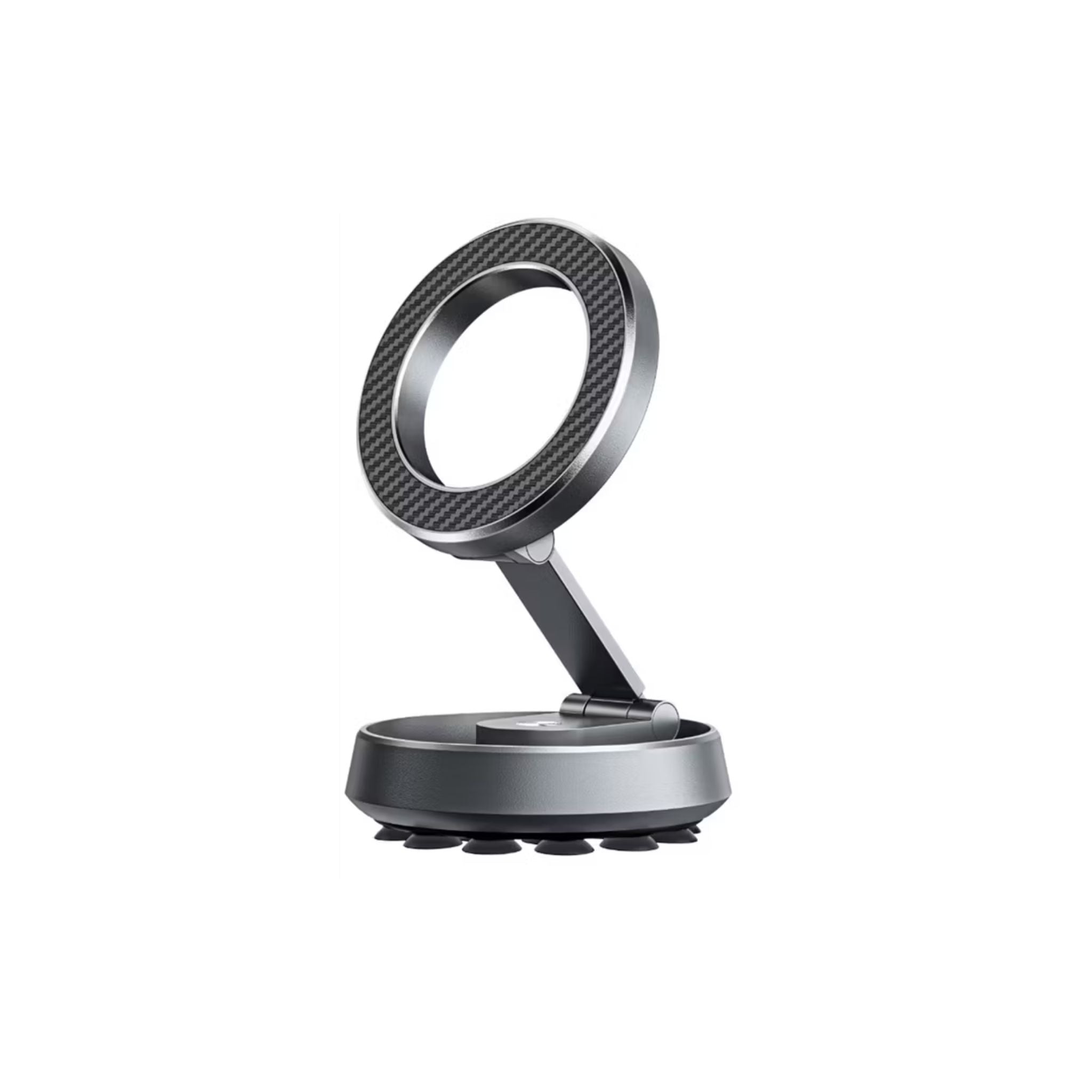 Metallic ring stand on a white background