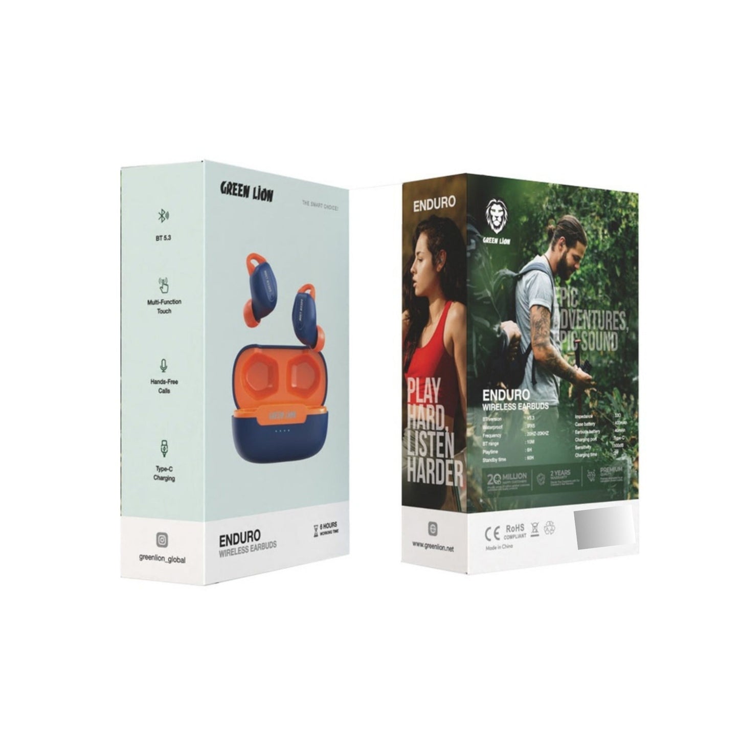 Green Lion Enduro Wireless Earbuds (6 Hours Working Time+ Multi Function Touch+ Hands Free Calls+ Type C Charging+ IPX5 Waterproof)_Blue