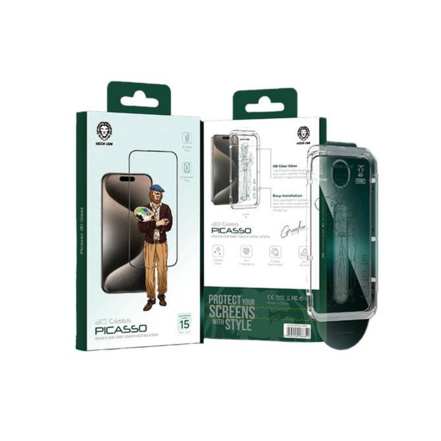 Green Lion Picasso 3D Glass With Alignment Tray - Clear - iPhone 15 Pro