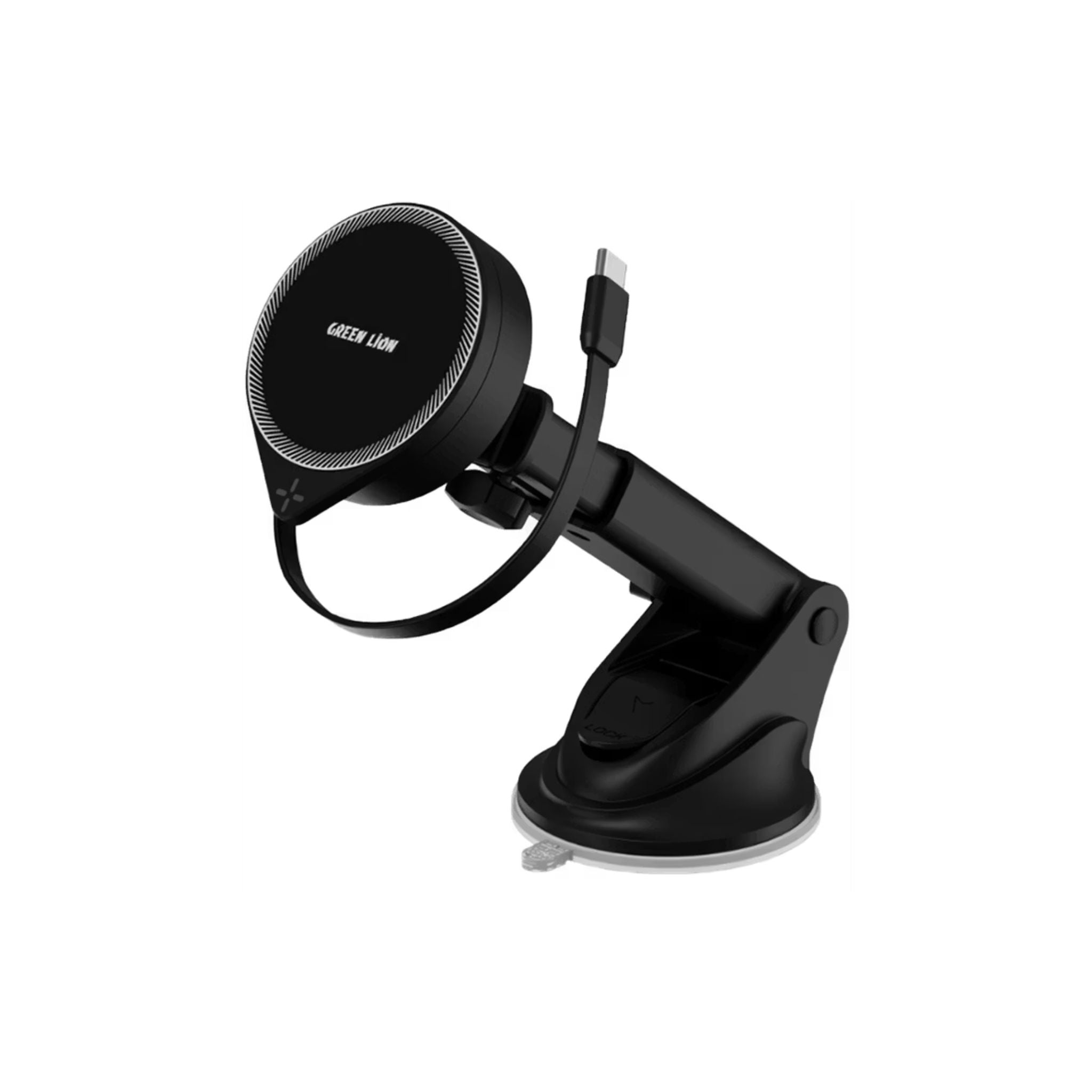 Black car mount with magnetic phone holder on a white background