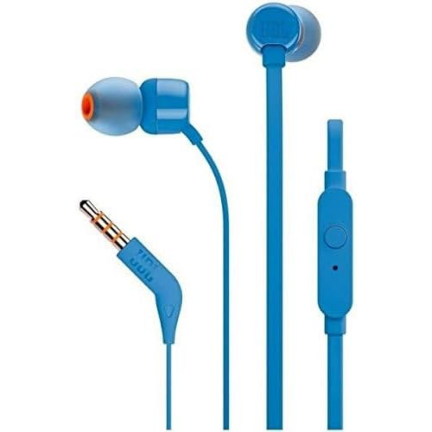 JBL T110 Wired Universal In-Ear Headphones, 6 Hours Battery Life, 2 Hours of Charging Time, Anti-Tangle Design - Blue
