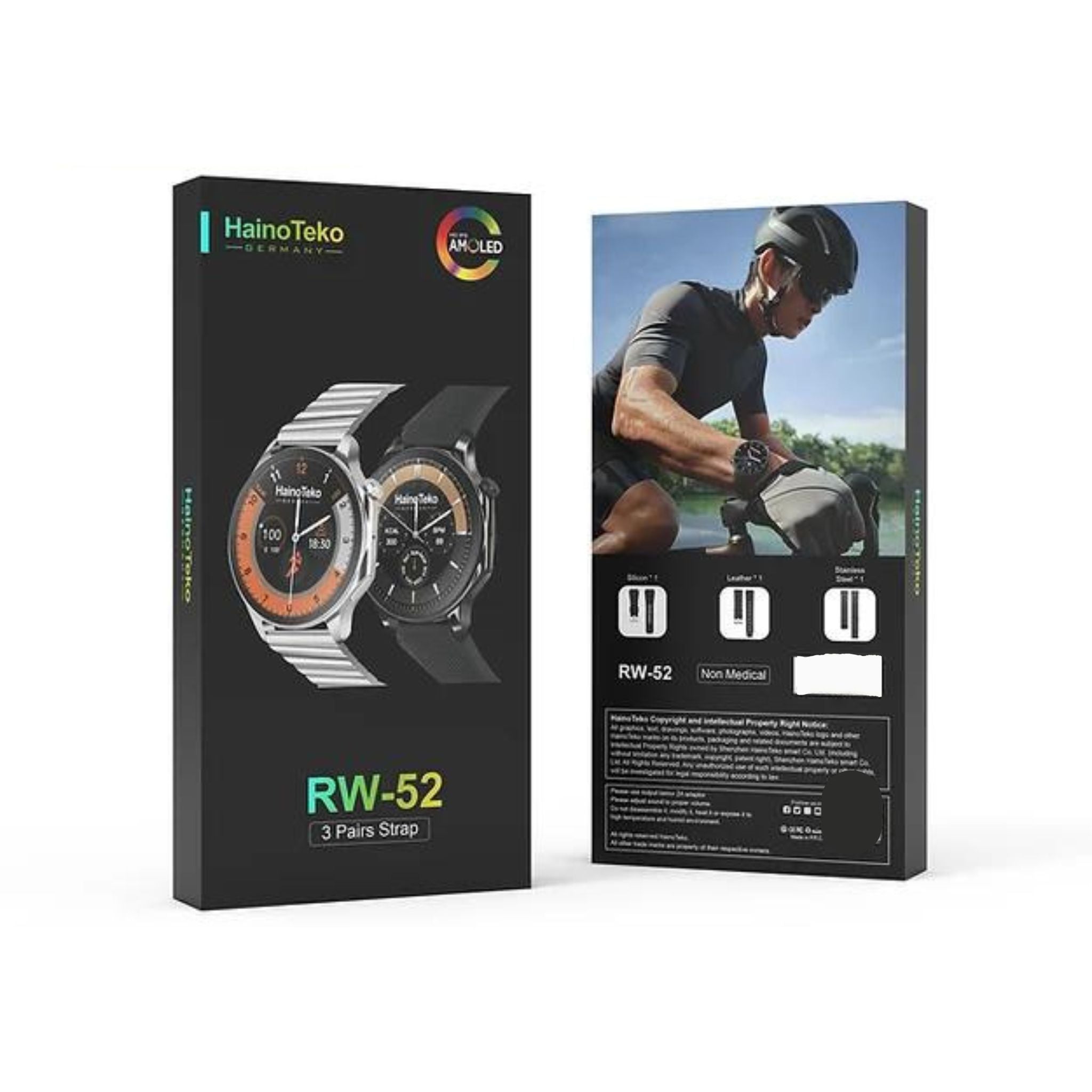 Haino Teko Germany RW52 Round Shape AMOLED Display Smart Watch With 3 Pair Straps For Mens and Boys-Silver