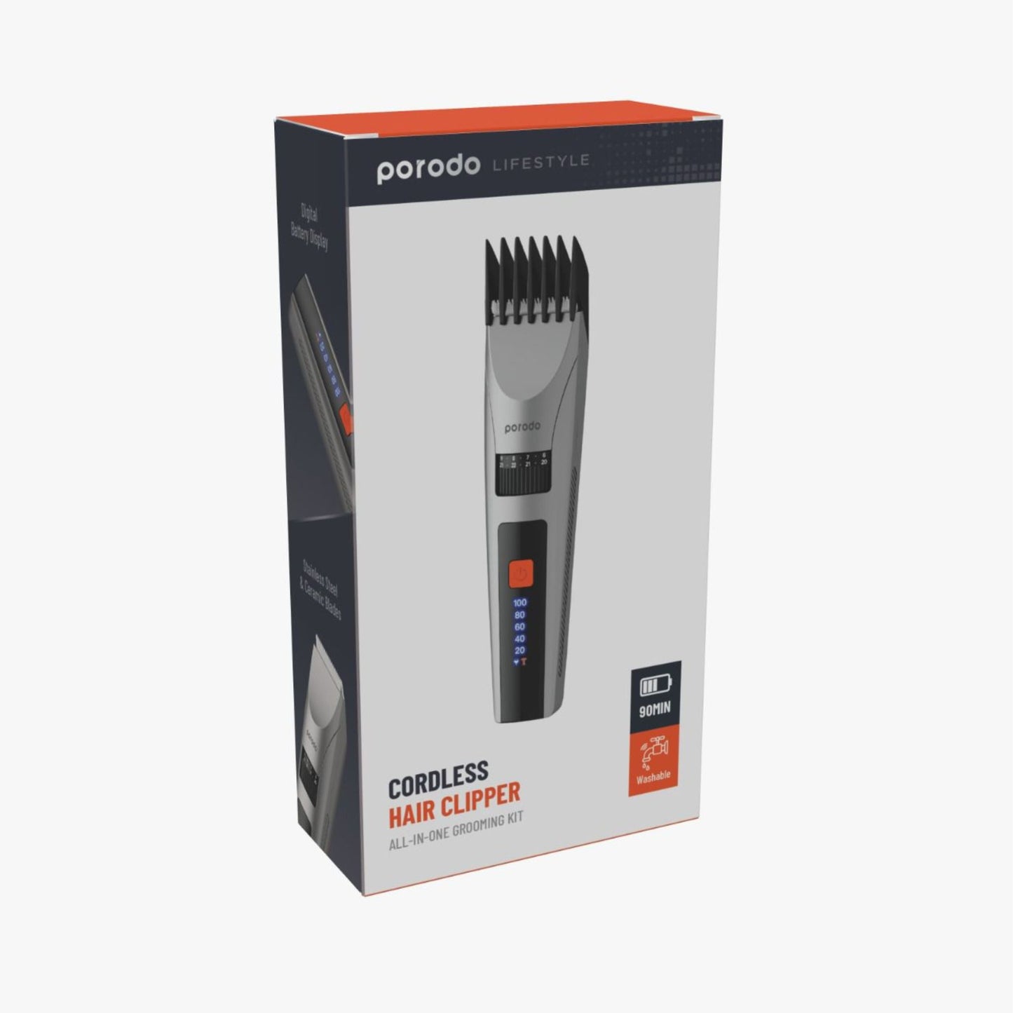 Porodo LifeStyle Rechargeable LED display Hair Clipper With Two Cutting Modes 1200mAh_Grey