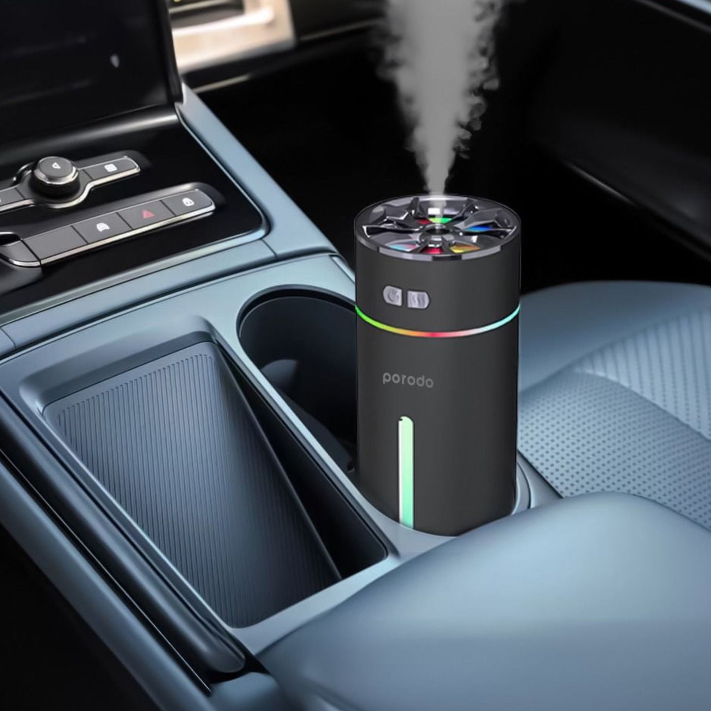 Porodo Lifestyle Portable Air Diffuser( Sceneted Car Cool Mini Humidifier) Essential Oils+ LED Lightning _Black