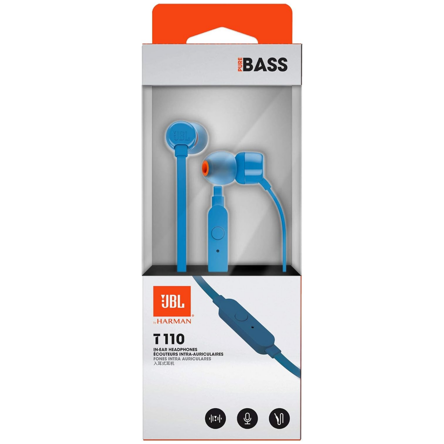 JBL T110 Wired Universal In-Ear Headphones, 6 Hours Battery Life, 2 Hours of Charging Time, Anti-Tangle Design - Blue