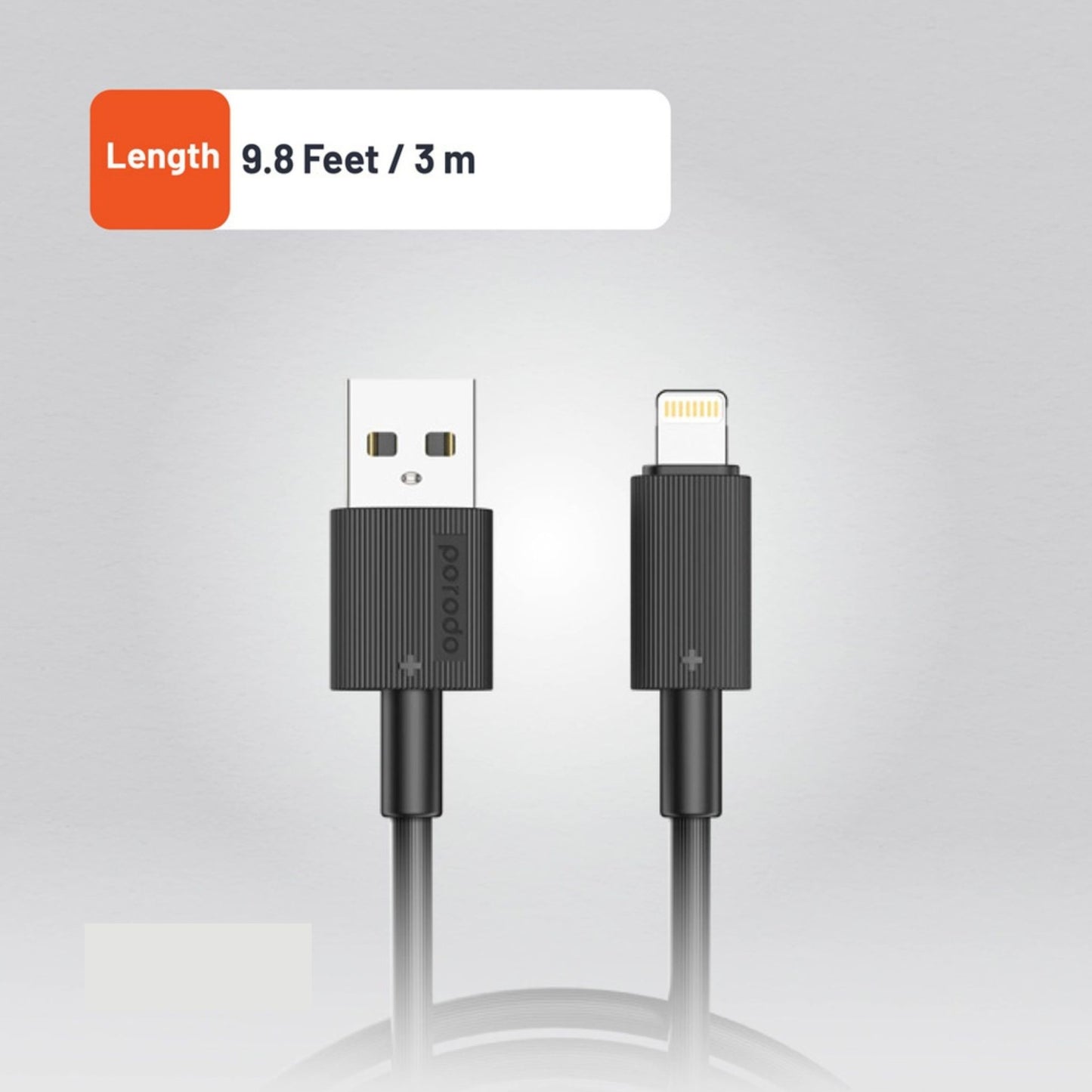 Porodo USB A to Lightning PVC Cable 3m - Black