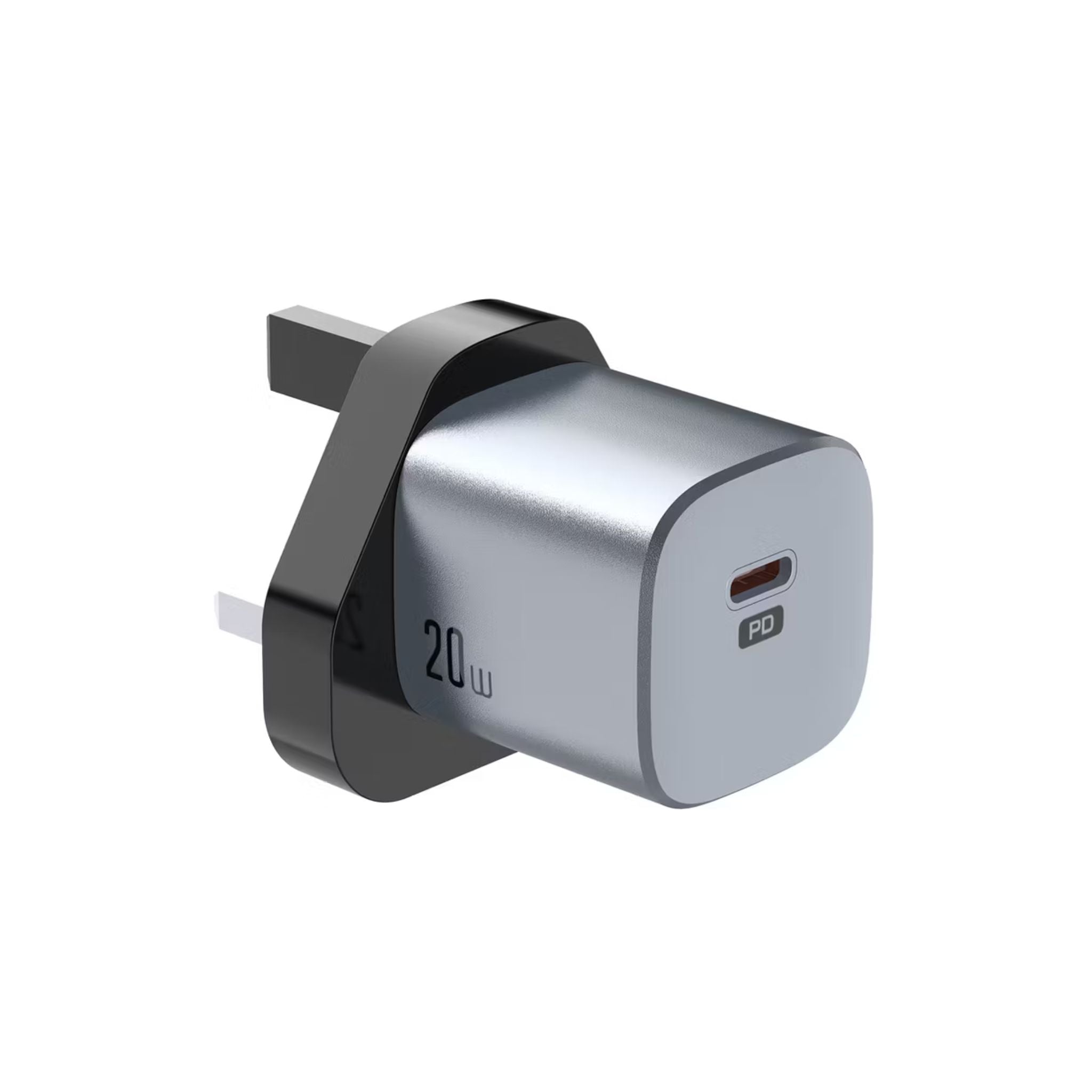 Green Lion Premium UK Plug Wall Charger with 20W Power Delivery, Multiple Protection, PC Flame Retardant Material, Fats Charging - Gray