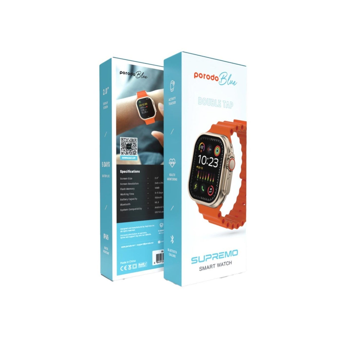 Porodo Blue Supremo SmartWatch Ultra Titanium with Motion Gestures_Orange Strap