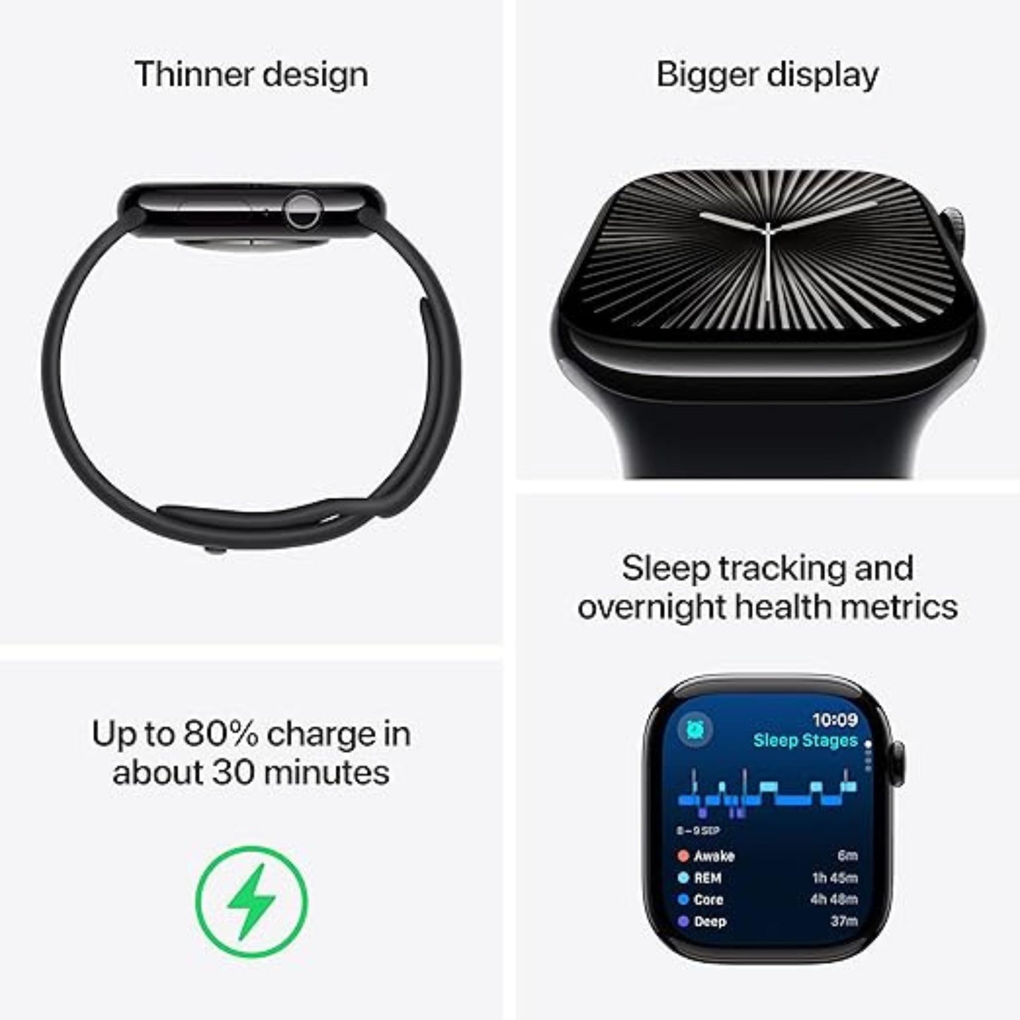 Apple Watch Series 10 GPS 42 mm Smartwatch with Jet Black Aluminium Case with Black Sport Band - S/M. Fitness Tracker, ECG App, Always-On Retina Display, Water Resistant