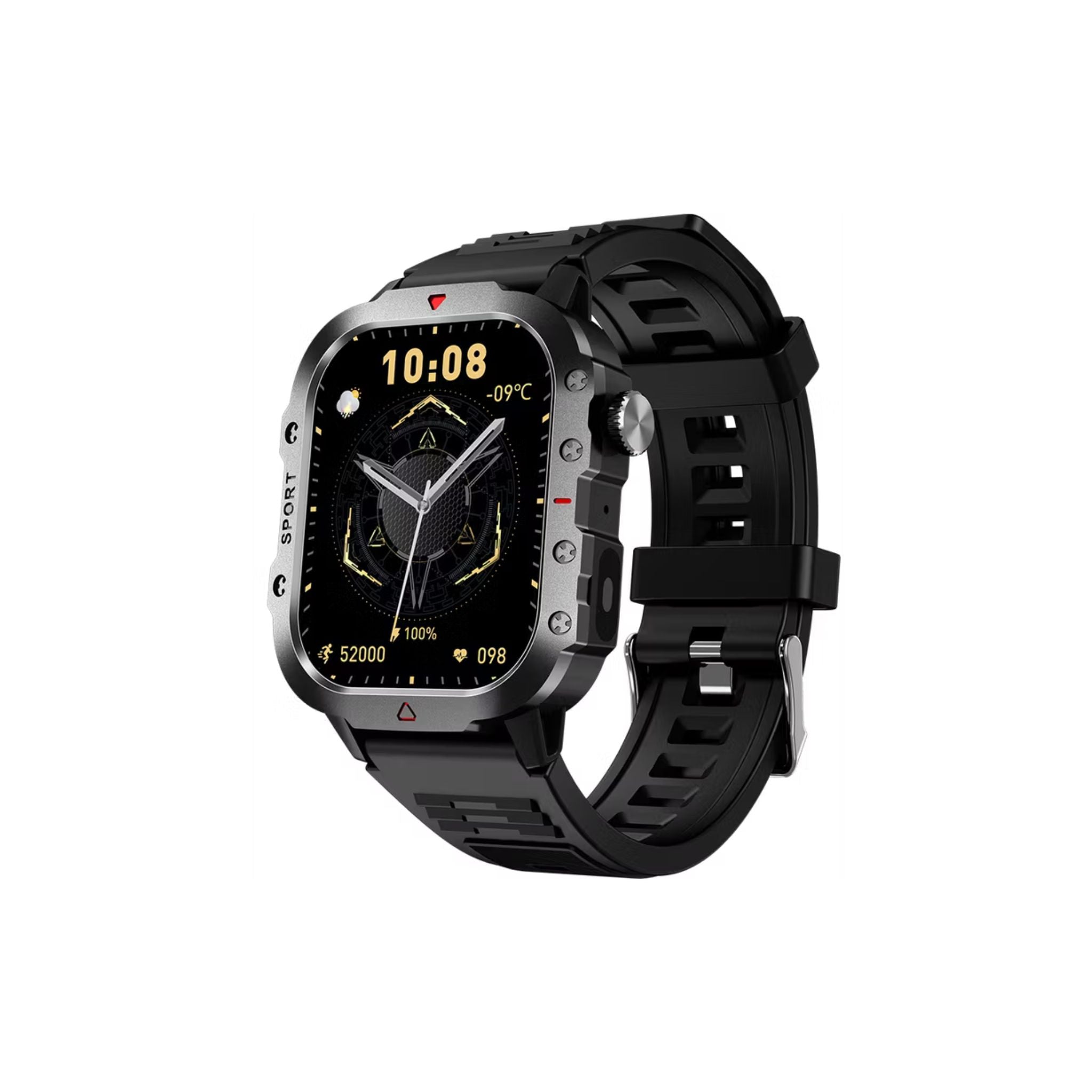 Green Lion Gravix Smart Watch with Multiple Sport Modes, 200mAh Battery Capacity, Remote Capture, IP65 Water Resistance Level, Bluetooth Version 5.3, Heart Rate Monitor - Black