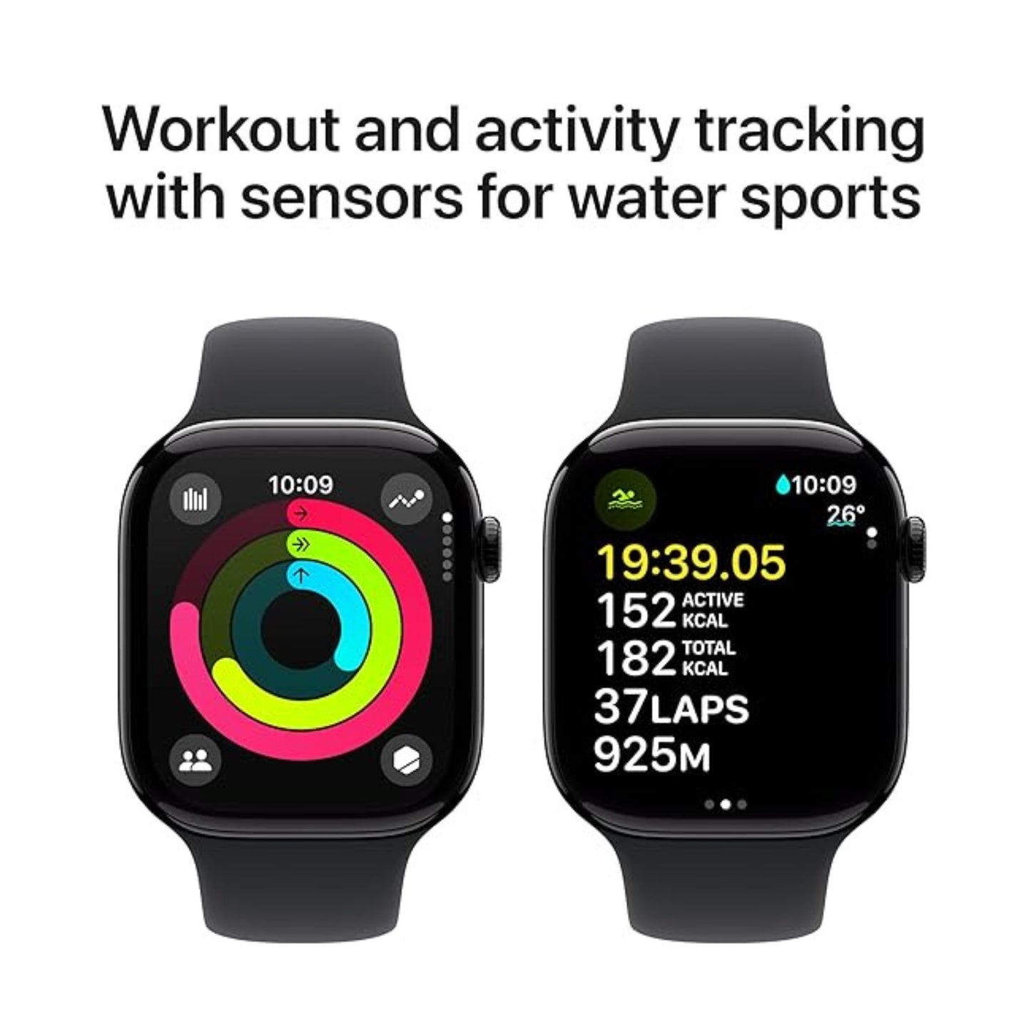 Apple Watch Series 10 GPS 42 mm Smartwatch with Jet Black Aluminium Case with Black Sport Band - S/M. Fitness Tracker, ECG App, Always-On Retina Display, Water Resistant