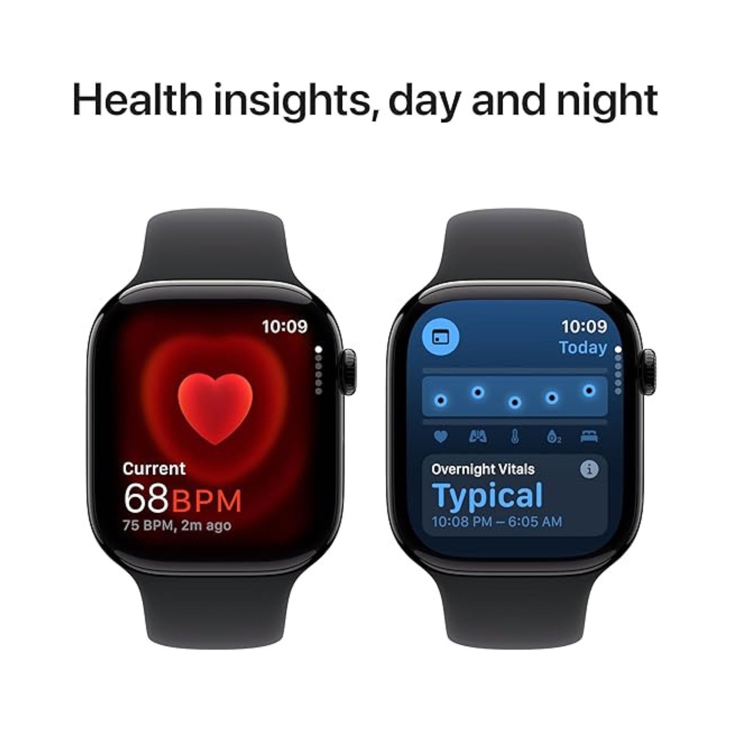 Apple Watch Series 10 GPS 42 mm Smartwatch with Jet Black Aluminium Case with Black Sport Band - S/M. Fitness Tracker, ECG App, Always-On Retina Display, Water Resistant