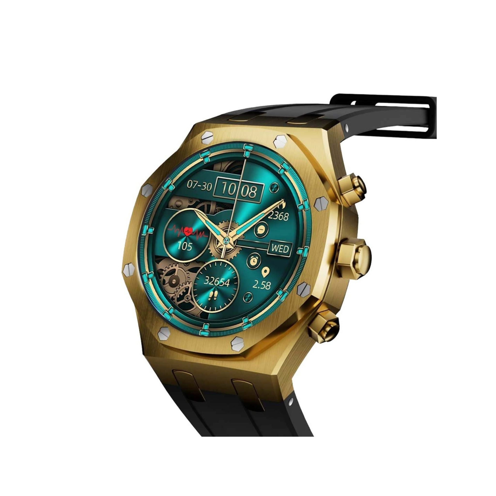 Porodo Cristallo AP Smart Watch 49mm with 1.43" AMOLED Display, 466x466p Resolution, 260mAh Lithium Polymer Battery, Bluetooth V3.0, V5.0, IP68, 128MB Flash Memory, 7-15 Days Working Time - Gold