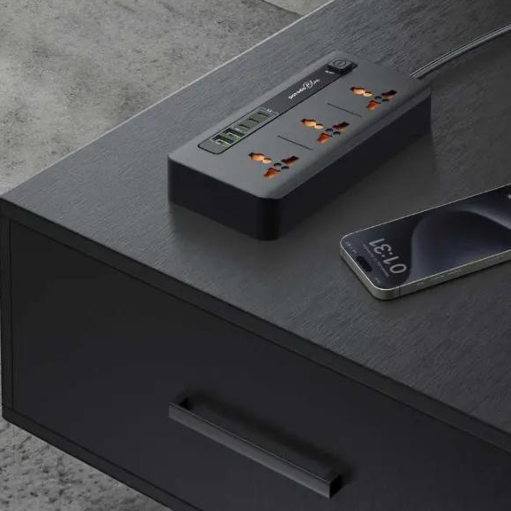 Porodo Blue Multiple Ports Power Hub with ×2 USB-A & ×3 USB-C Ports, 3 AC Sockets, 3000W Rated Power, 2m Cable Length, Universal Compatibility - Black