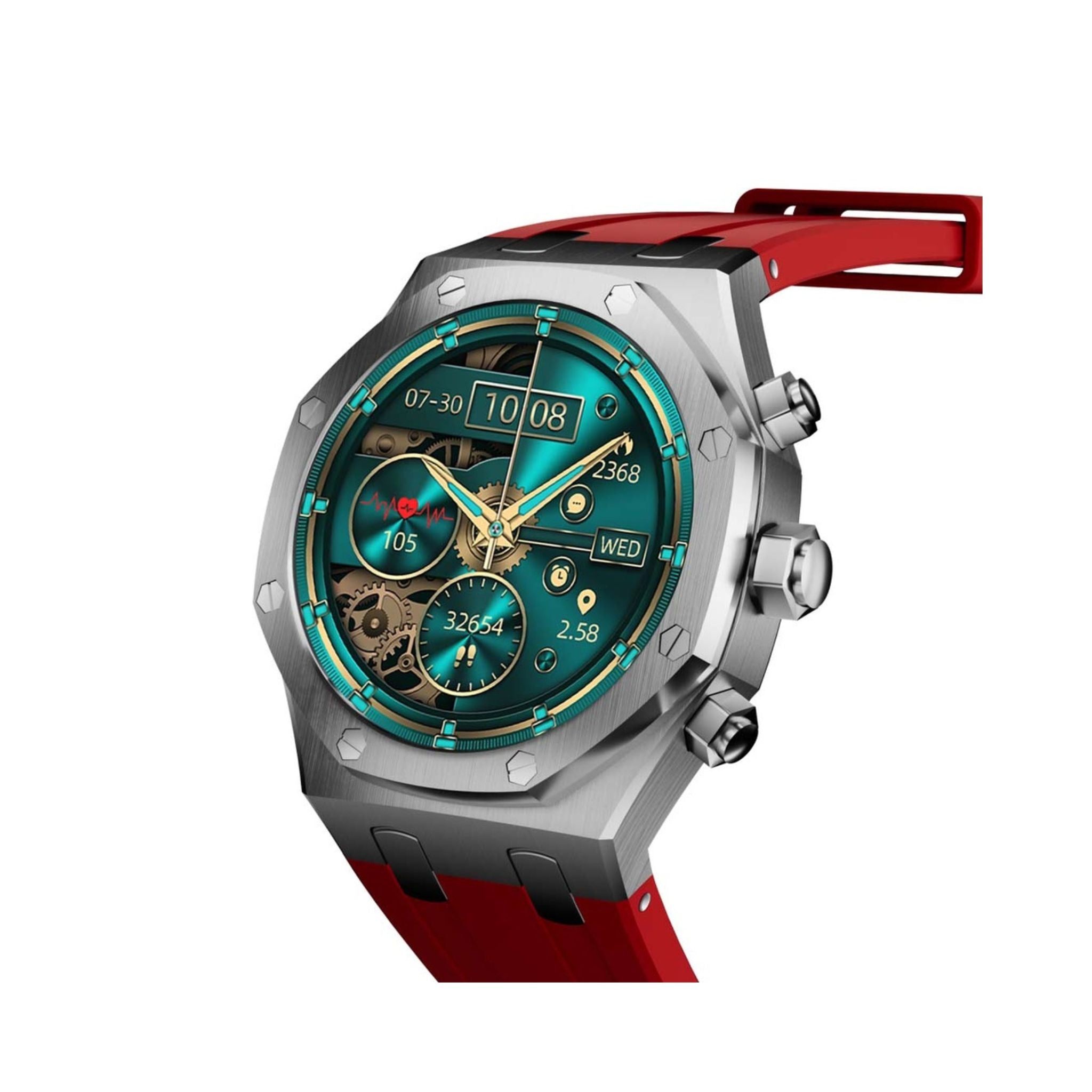 Porodo Cristallo AP Amoled Display Smart Watch with 260mAh Lithium Power, 49mm Display, Bluetooth V3.0, V5.0, IP68 - Silver