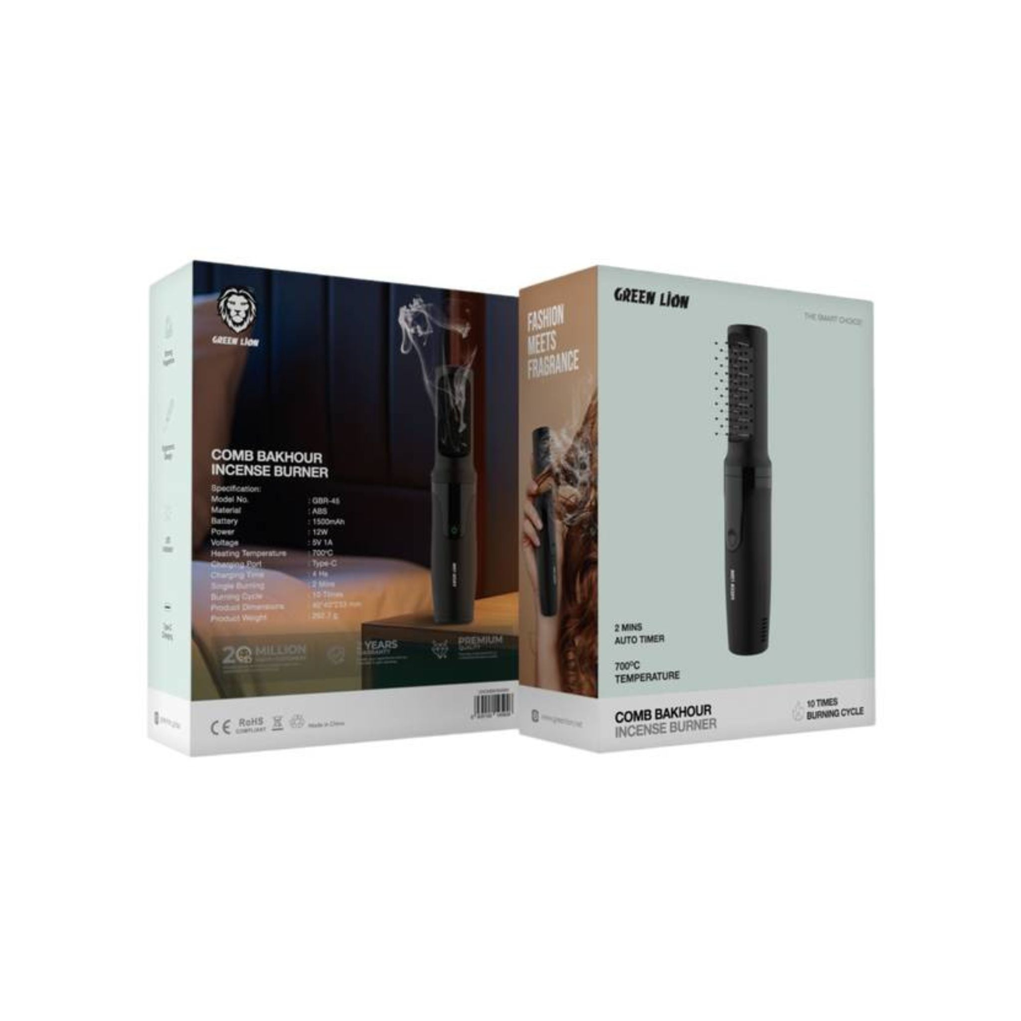 Green Lion Comb Bakhour Incense Burner, 1500 mAh Battery Capacity, Adjustable Temperature Control, 700°C Heating Temperature, Ergonomic Design, Strong Fragment - Black