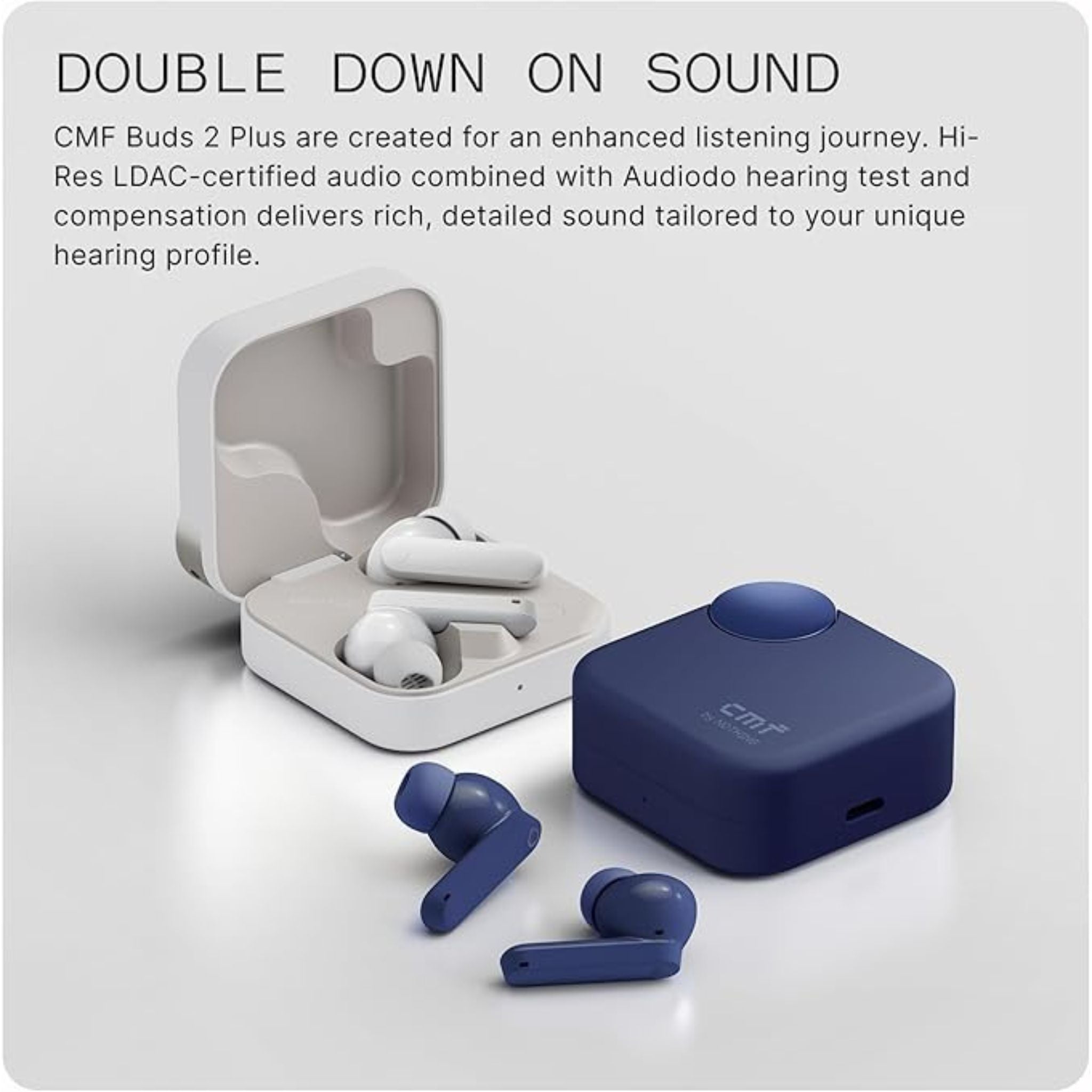 CMF Buds 2 Plus ,Wireless Earbuds Adaptive Noise Cancelling, Hi-Res Audio Bluetooth Headphones, 12mm Drivers for Deep Bass, 50dB ANC 61.5H Playtime, Sport Ear Buds with 6 Mics, Blue