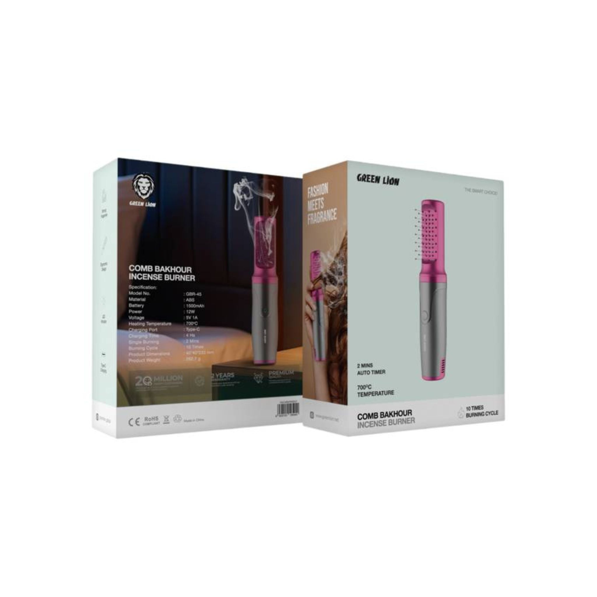 Green Lion Comb Bakhour Incense Burner, 1500 mAh Battery Capacity, Adjustable Temperature Control, 700°C Heating Temperature, Ergonomic Design, Strong Fragment - Gray