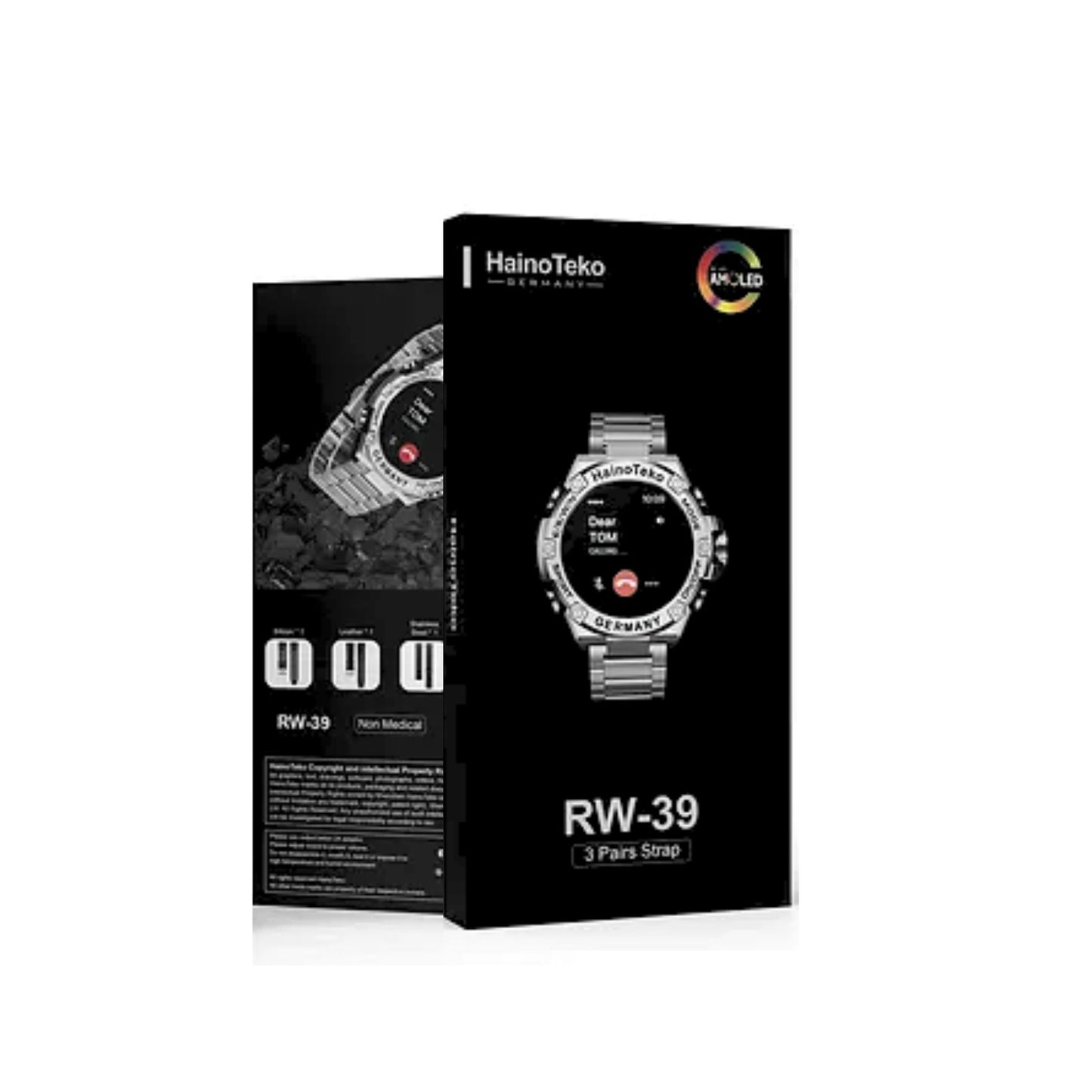 Haino Teko Germany RW39 Round Shape Large Screen AMOLED Display Smart Watch With 3 Pair Straps and Wireless Charger For Men's and Boys_Black