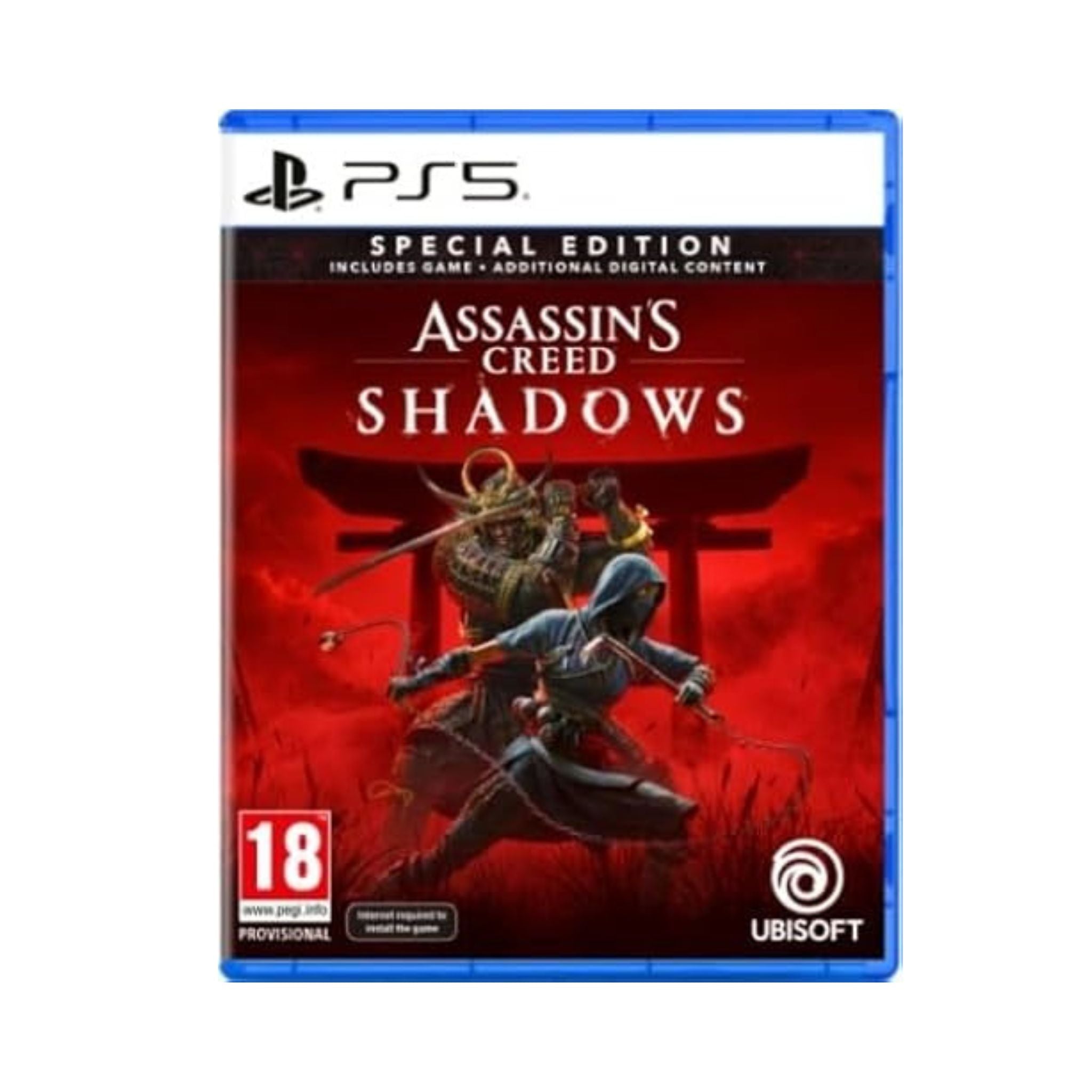 Assassin's Creed Shadows game case for PS5 on a white background