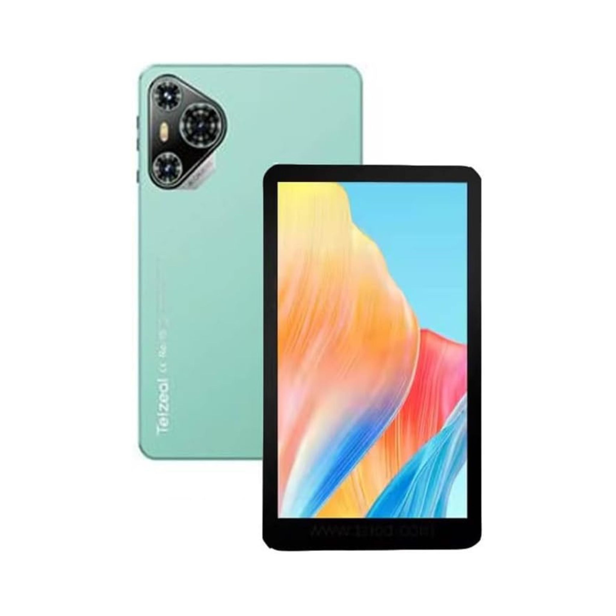Smartphone with a colorful display and back view on a white background