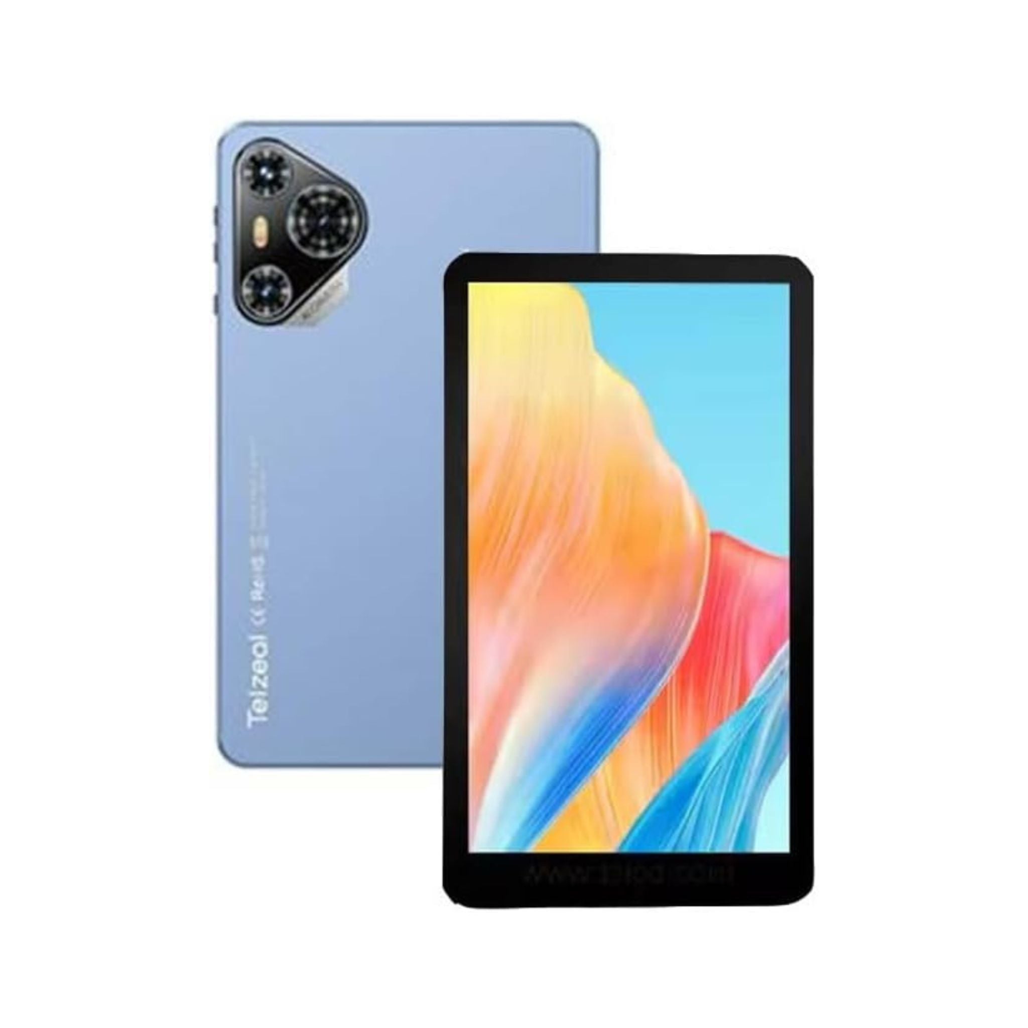 Smartphone with a colorful display and back view on a white background