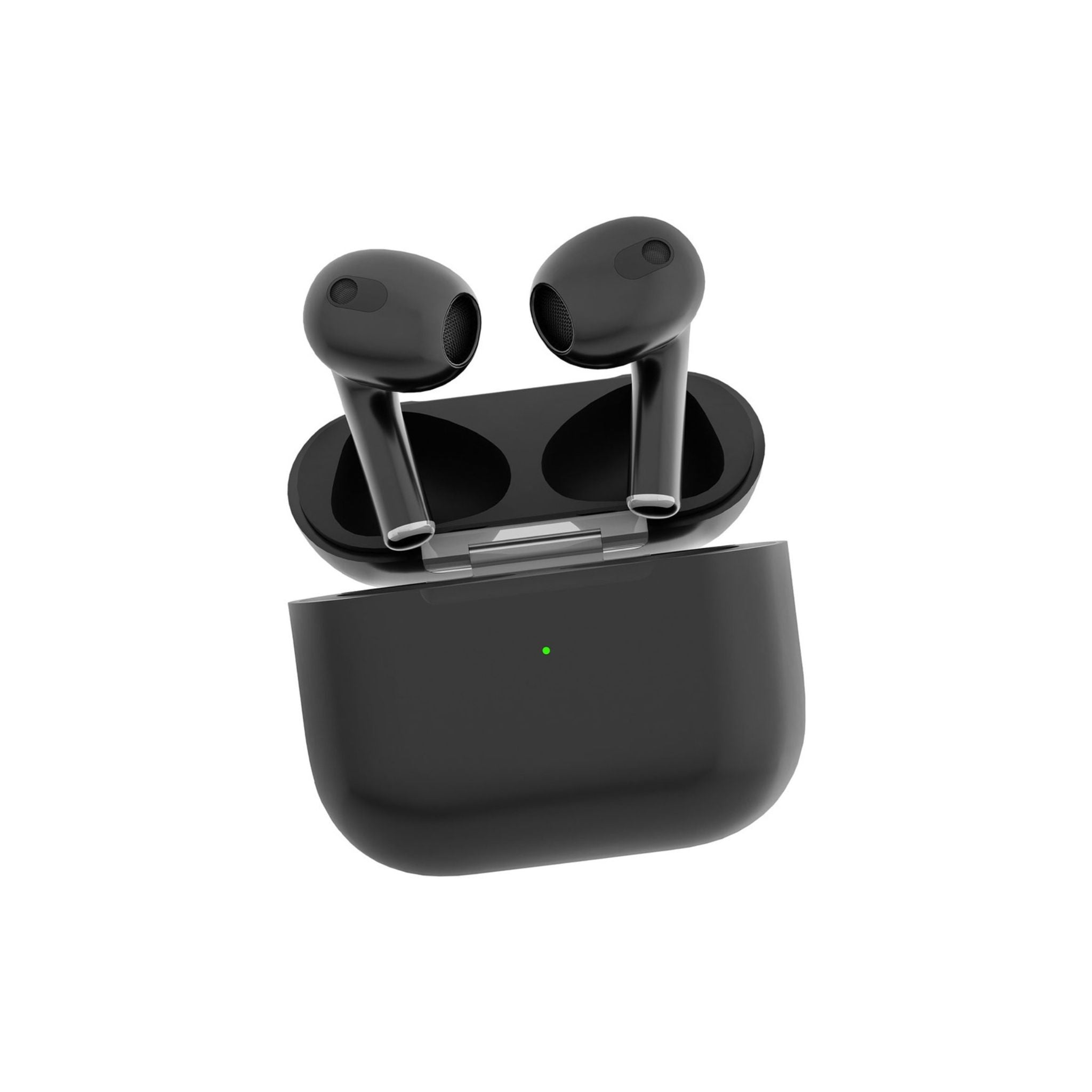 A pair of black Porodo Deep Bass Wireless Earbuds inside their open charging case.