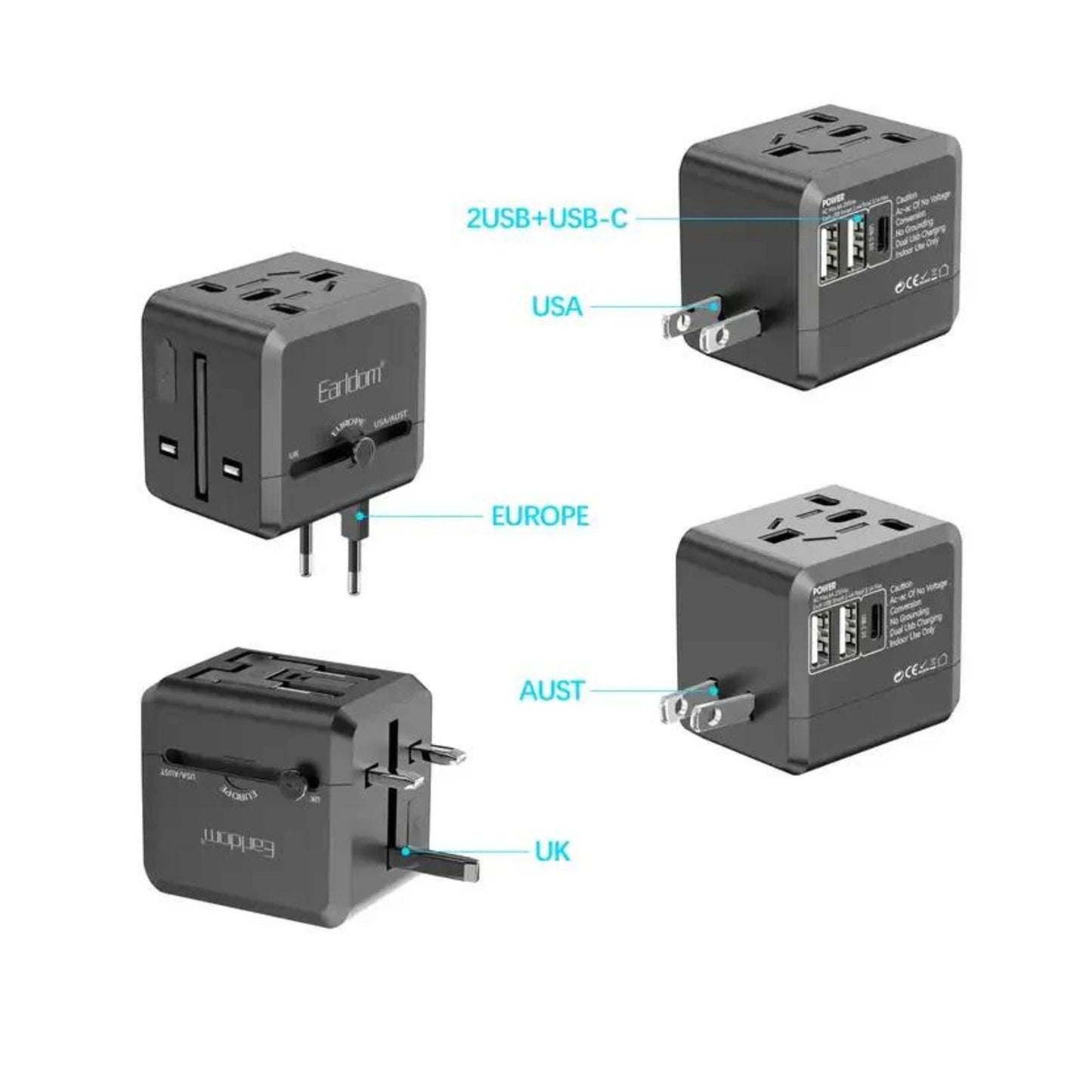 Earldom USB International Travel Adapter With Type C to USB 3.1 Adapter/Universal Travel Adapter