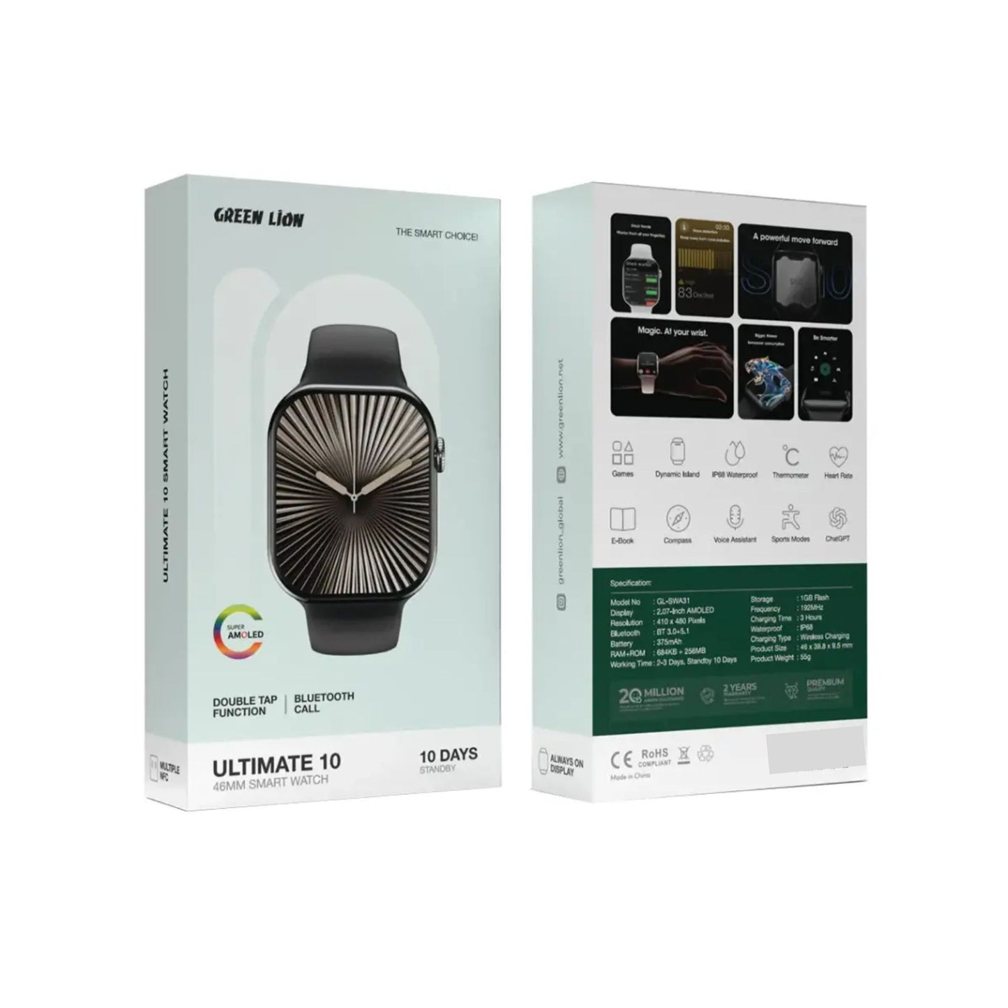 Green Lion Ultimate 10 46MM Smart Watch - Black