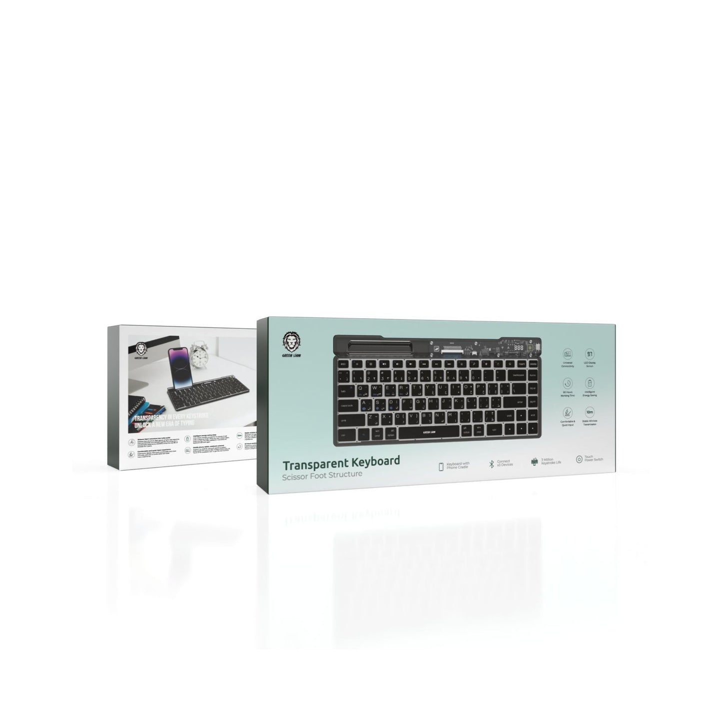 Green Lion Transparent Keyboard(Scissor Foot Structure) with LED Display screen,80 hours working time_500 mAh_Black