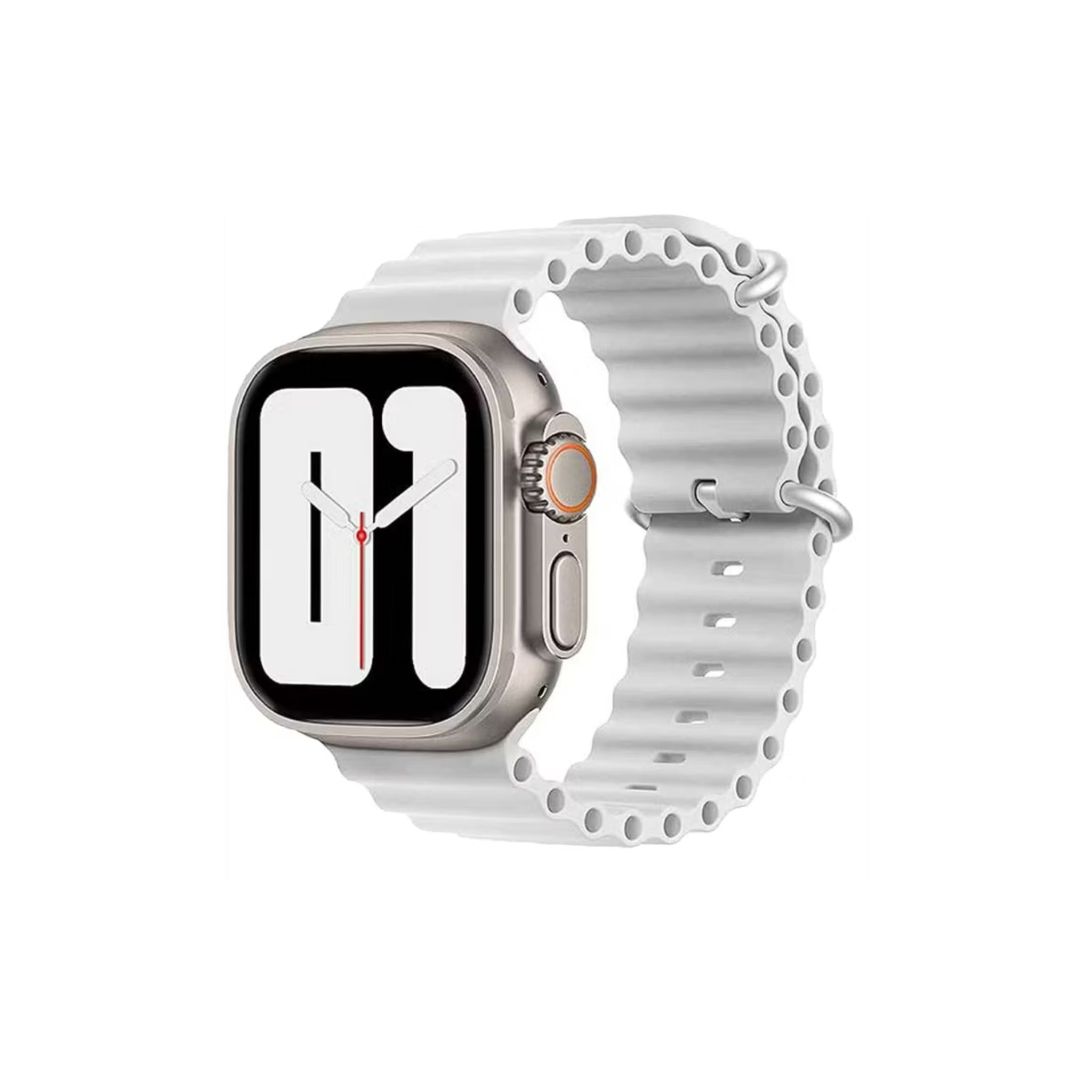 Smartwatch with a white band on a white background