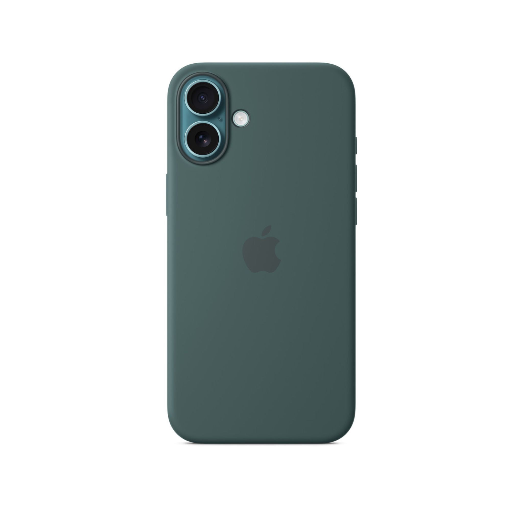 Apple iPhone 16 Plus Silicone Case in Lake Green color with MagSafe feature.