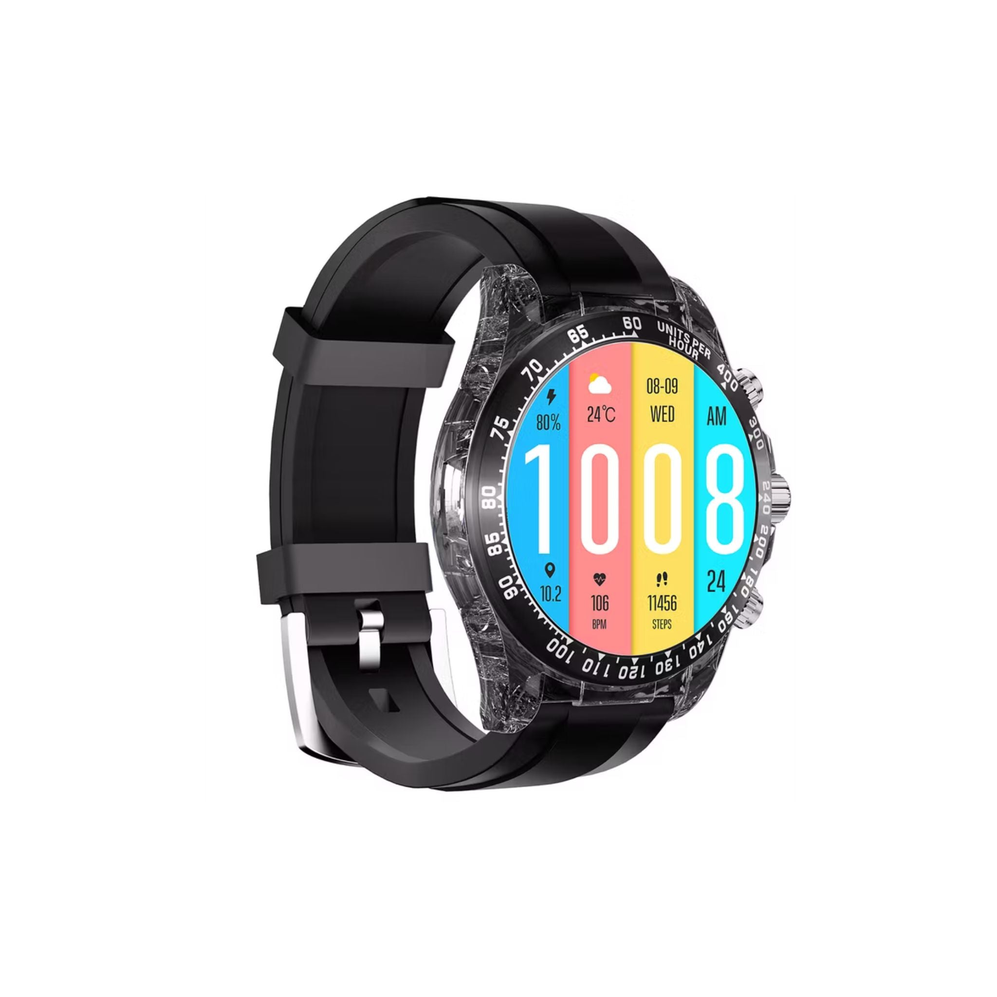 Porodo Raytona Smart Watch for Android and iOS Mobile Phone, 1.43" Touch Display, Wireless Charging, Multiple Sport Modes, Bluetooth Calling, Health Monitoring - Black