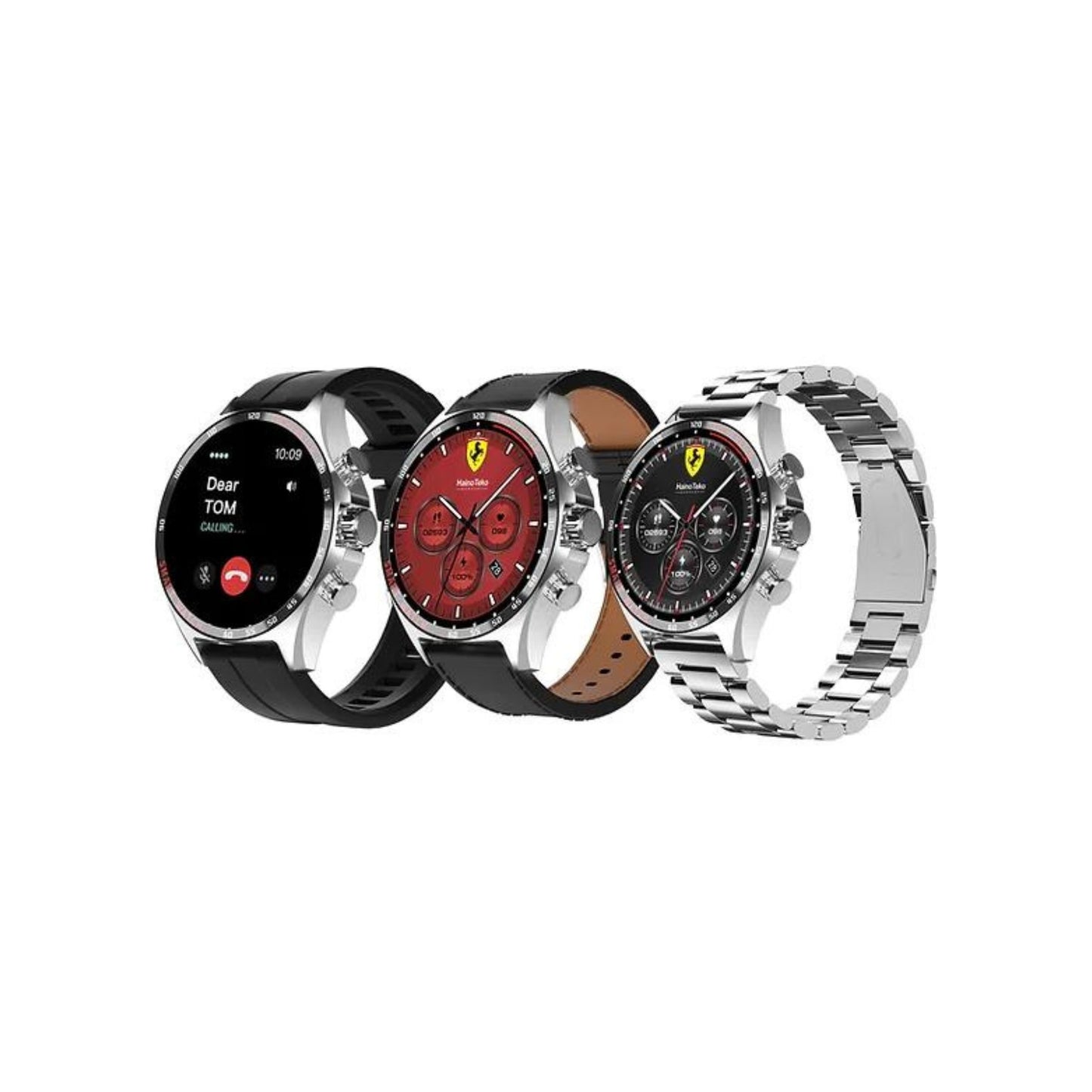 Premium Haino teko RW47 with 3 Bands (Stainless Steel + Leather + Silicone)Smartwatches Limited Edition_Silver