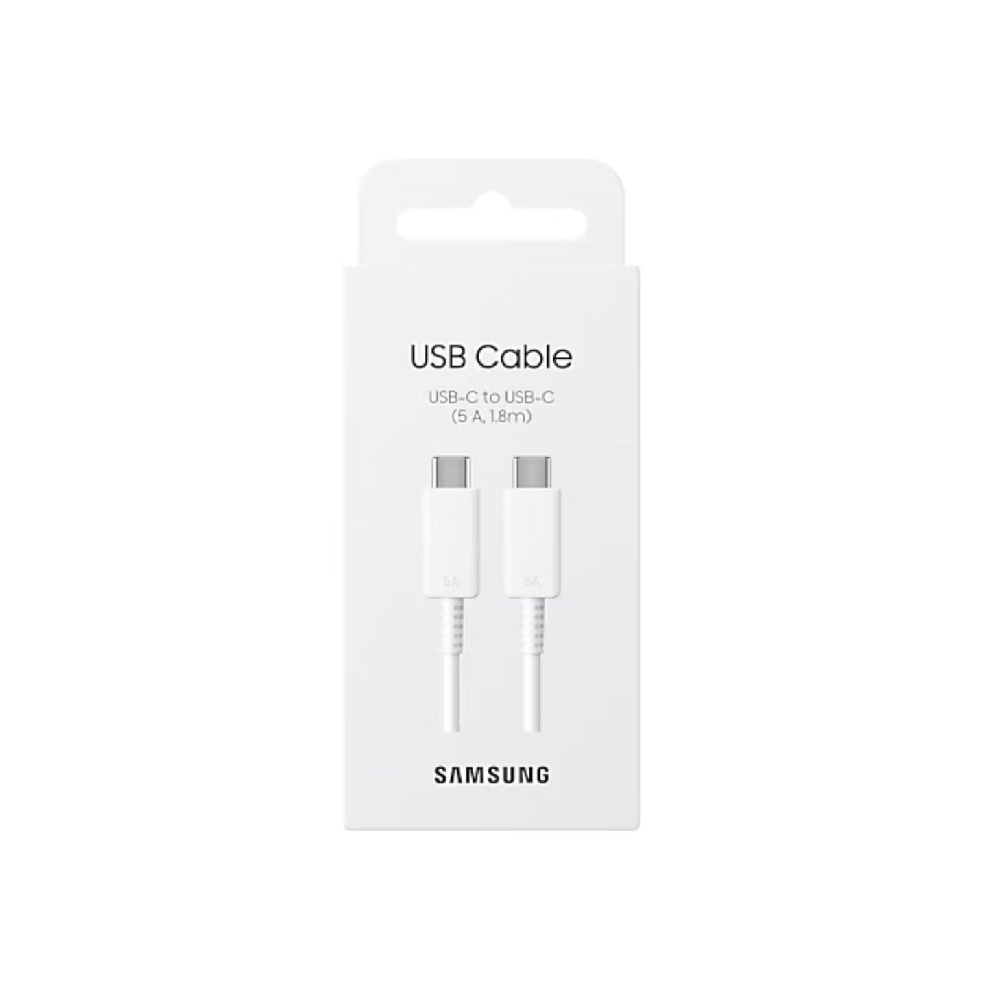 SAMSUNG USB-C to USB-C 5A 1.8M Cable, Super Fast Charging 2.0, Max 45W, Max 5A Current, Up to 480Mb/s Data Transfer Speed - White