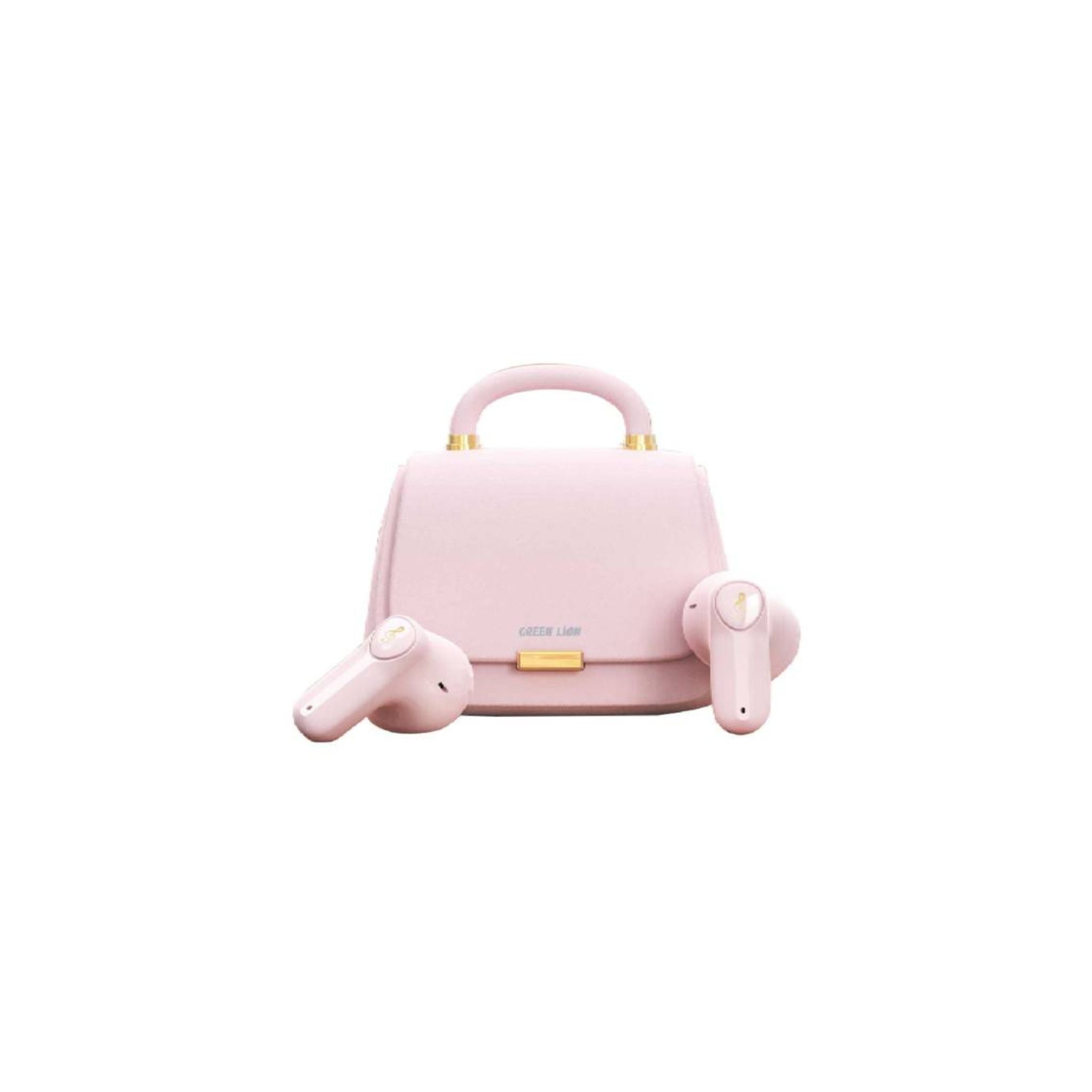 Green Lion Queen's Mini Bag Style True Wireless Earbuds, JL6983 Chipset, Bluetooth Version 5.3, Up to 15 m Bluetooth Range, 5 Hours Playtime, Up to 16 Hours with Charging Case, 300 mAh Charging Case Battery, IPX4 Water Resistance Level - Light Pink
