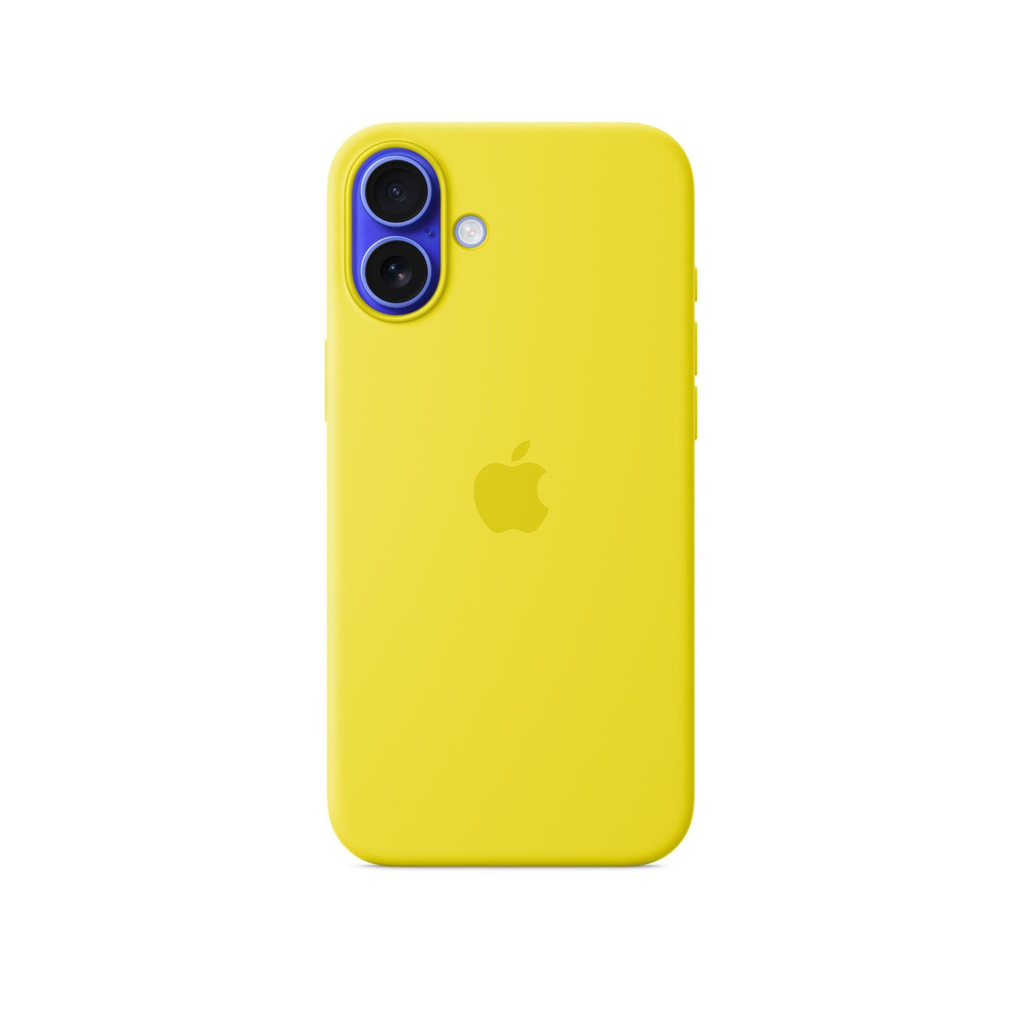 Yellow silicone case for iPhone 16 Plus with MagSafe technology.