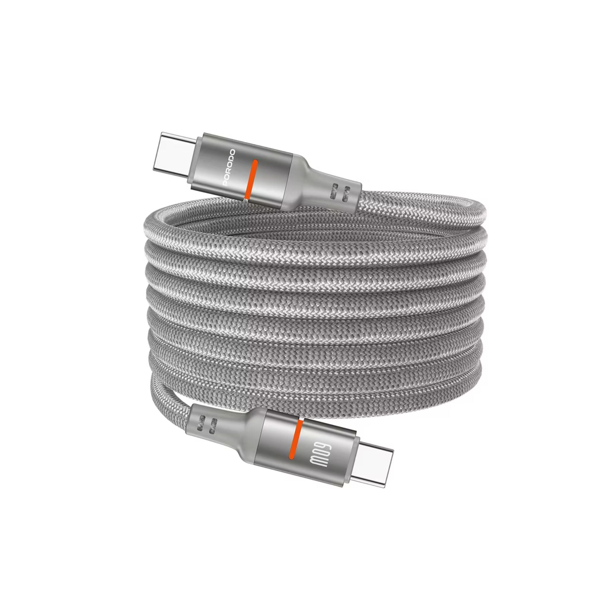 Coiled cable with USB-C connectors on a white background