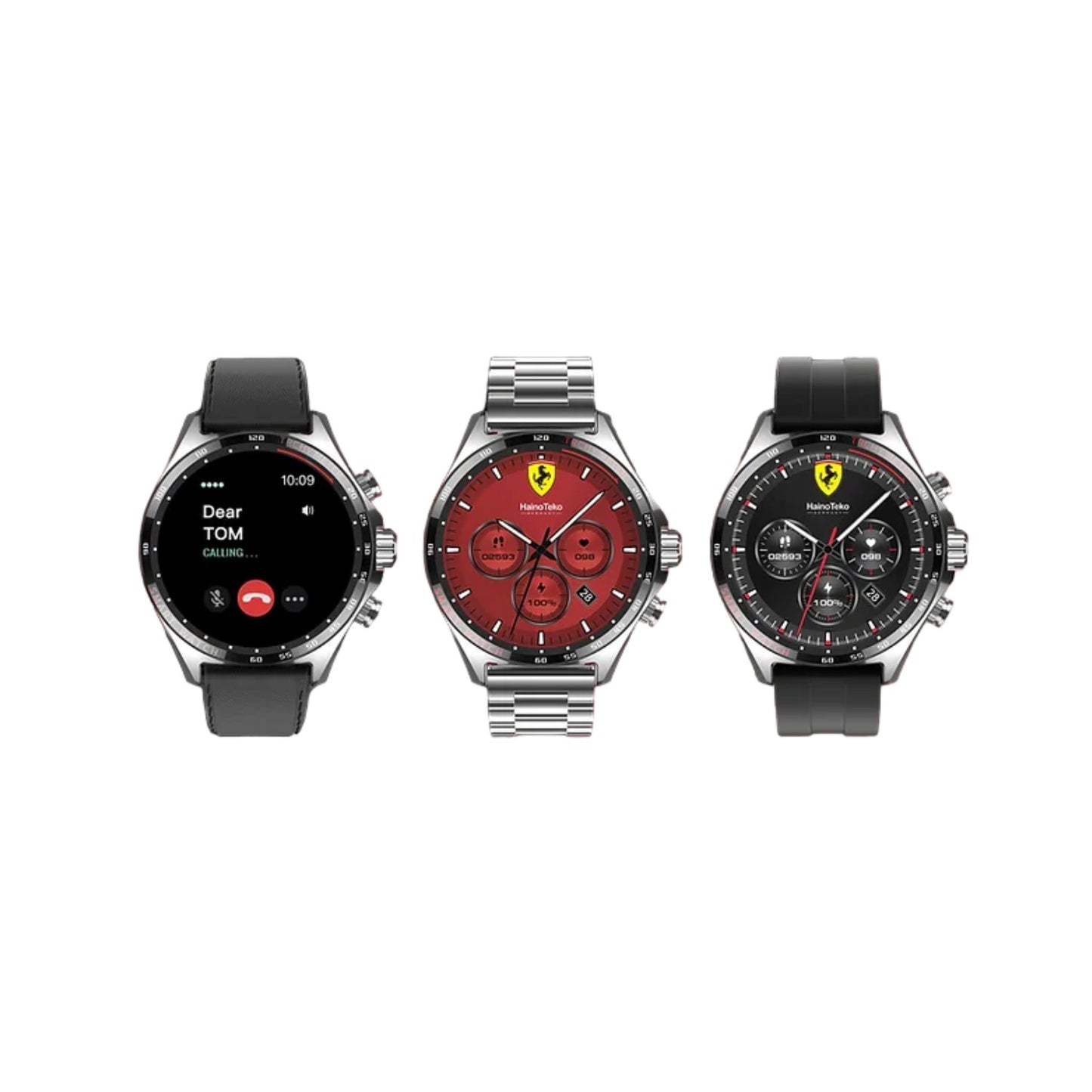 Premium Haino teko RW47 with 3 Bands (Stainless Steel + Leather + Silicone)Smartwatches Limited Edition_Silver