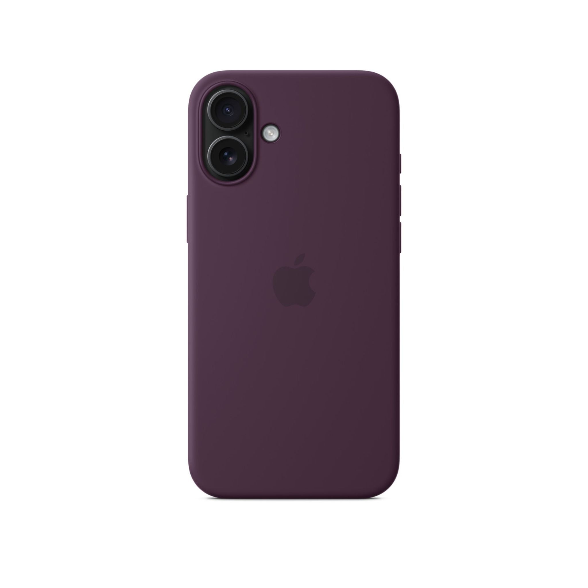 A purple silicone case for iPhone 16 Plus with MagSafe technology.