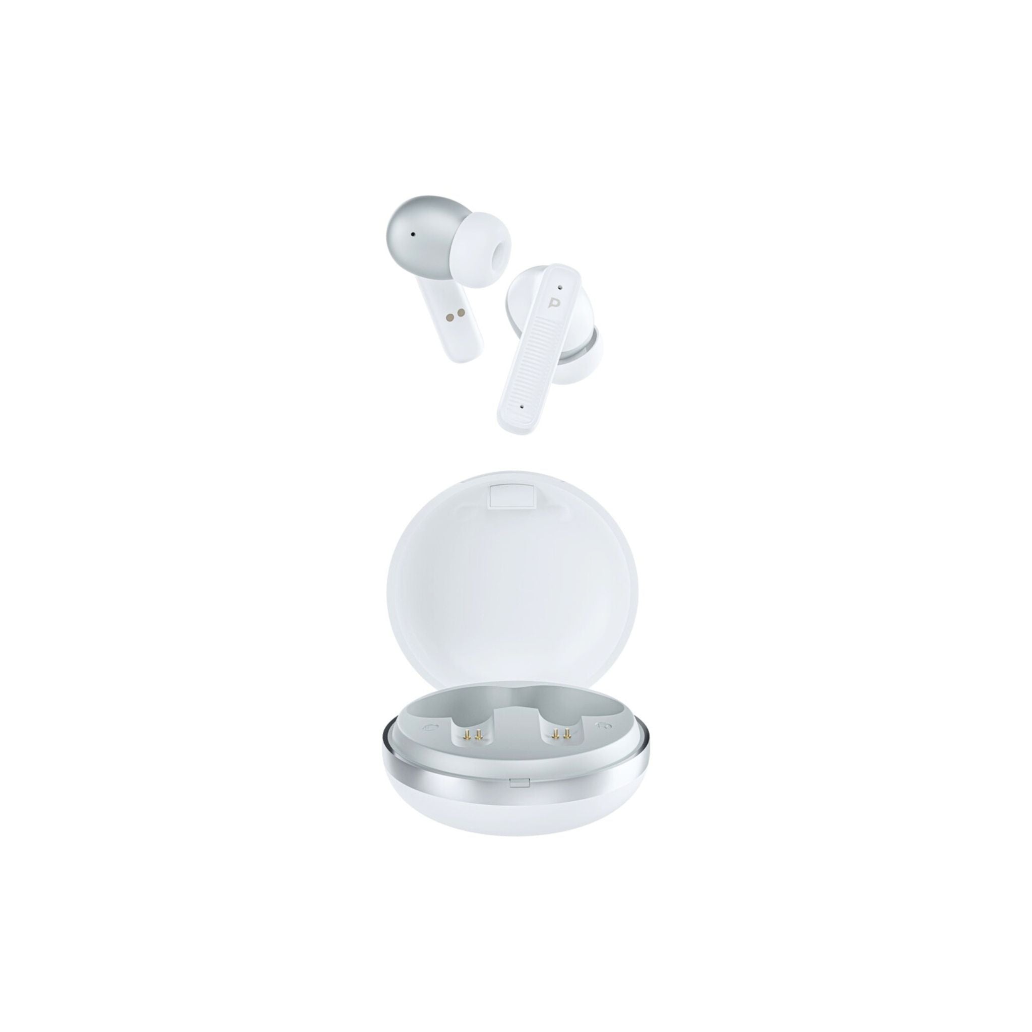 Powerology TWS Earbuds with Quad Mic ENC, 6h Playtime, Bluetooth 5.3, 30minutes Charging Time, 10m Transmission Distance, Type-C Port, Smart Touch Control, Wireless Charging - White
