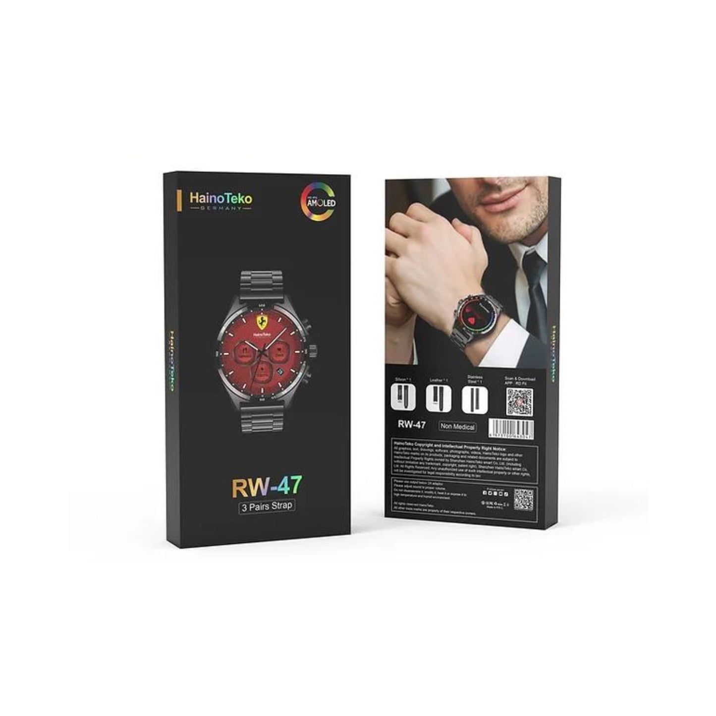 Premium Haino teko RW47 with 3 Bands (Stainless Steel + Leather + Silicone)Smartwatches Limited Edition_Silver