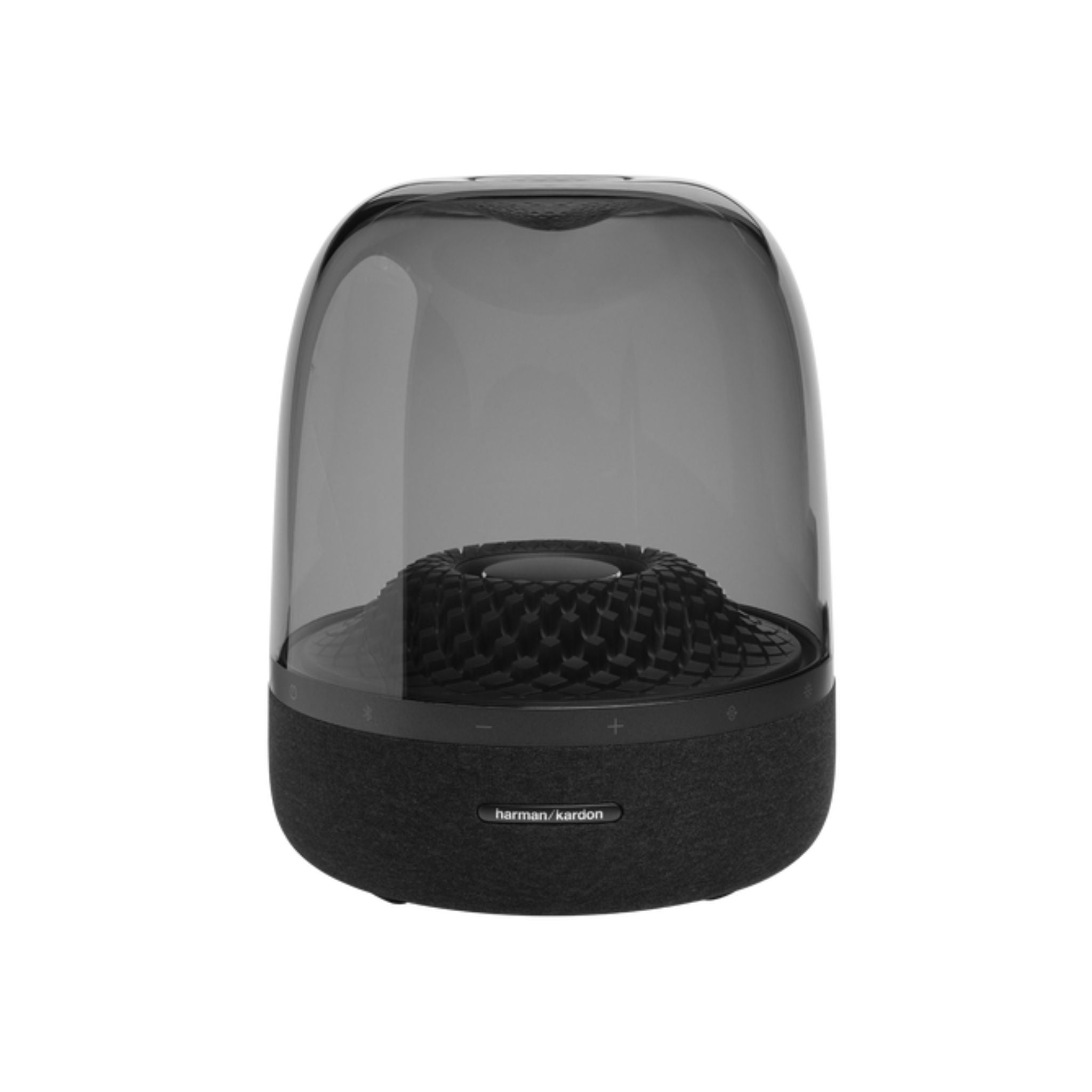 Black Harman Kardon speaker on a white background