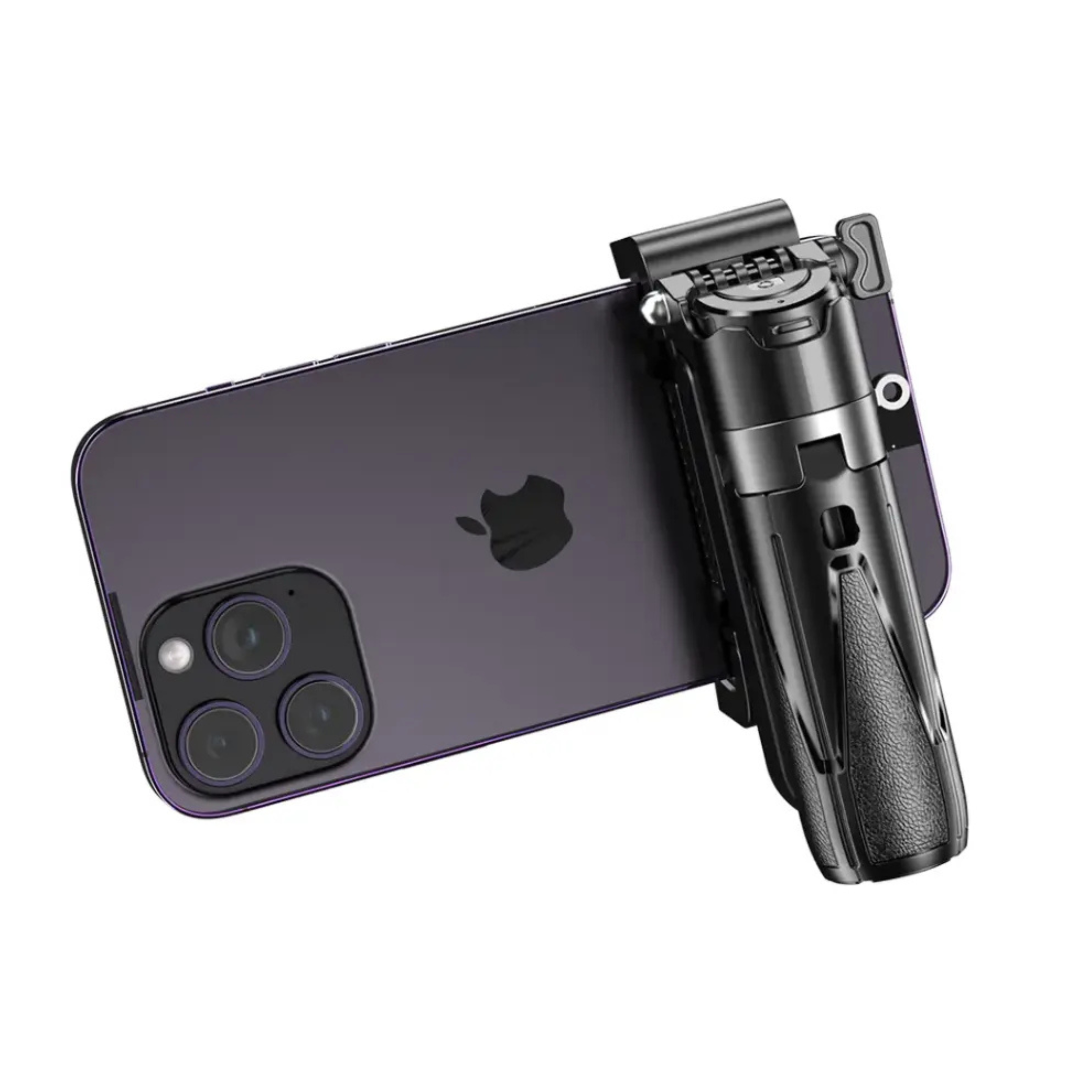 A Porodo foldable selfie stick with an extendable tripod in a black color, displayed alongside a smartphone.
