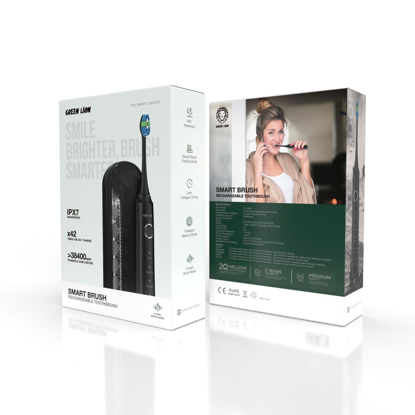 Green Lion Smart Brush Rechargeable ToothBrush (5 Level Brush Mode)_Black