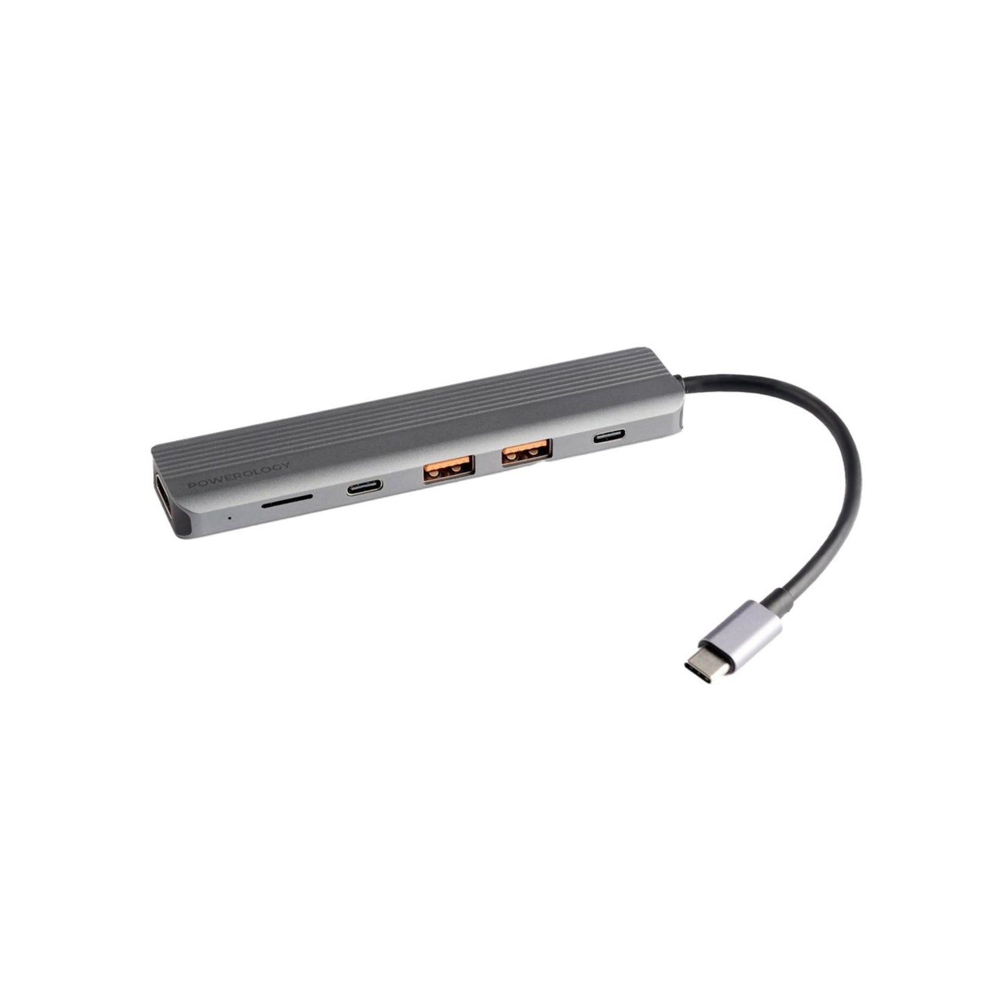 POWEROLOGY 6-in-1 Slim 4K HDMI USB-C Hub (10Gbps Data Transfer) PD 100W USB Micro SD_Grey