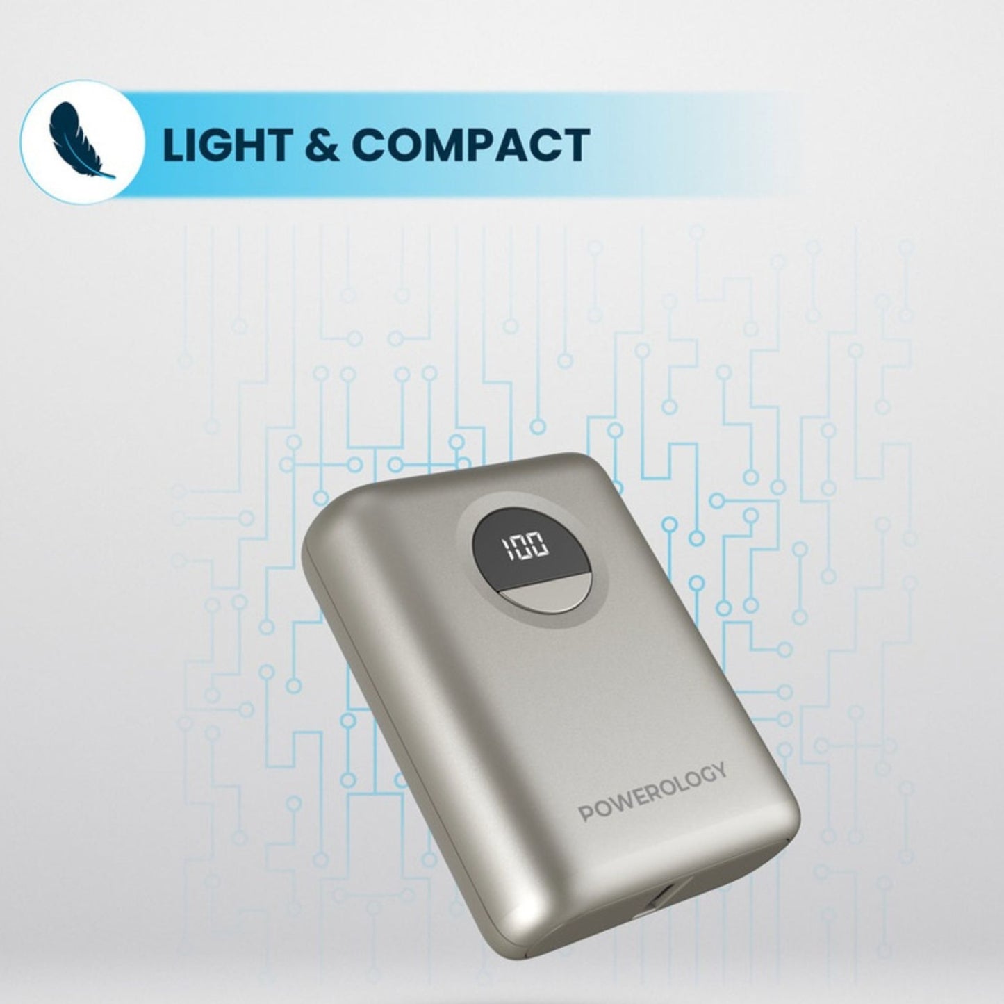 POWEROLOGY 10000mAh Power Bank with PD 20W, Power Dash 3.0, Ultra Compact & Light Design, Digital Display - Titanium